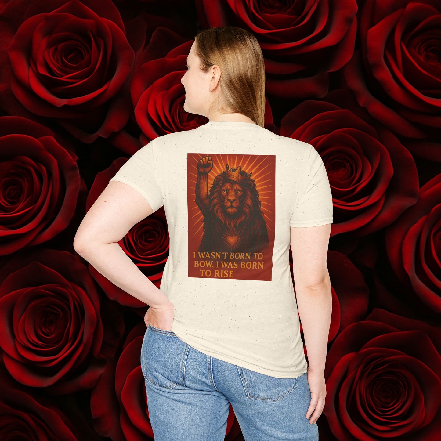 Never Bow Co. “Born to Rise” Rebellion Lion Tee | Rise above fear. The Rebellion Lion tee roars strength and defiance — crafted from lightweight cotton, built for rebels who lead, fight, and inspire. Streetwear for souls who refuse to bow.