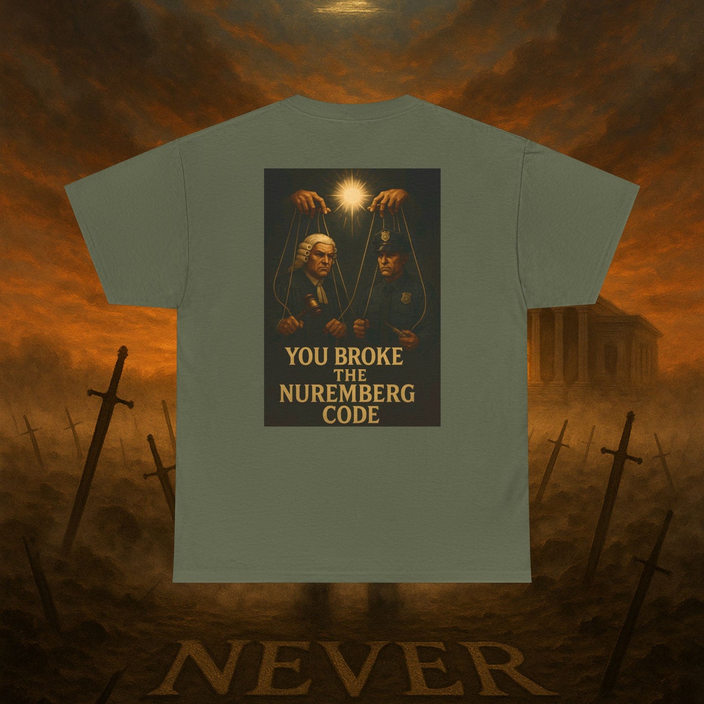 (Heavy Tee) Never Bow Co “You Broke Warrior’s Code” Defiance woven in cotton. Bold courtroom warrior’s graphic calling out broken codes. Built for strength, resistance, and truth-tellers who won’t fold. Wear the message, carry the fire, Never Bow.