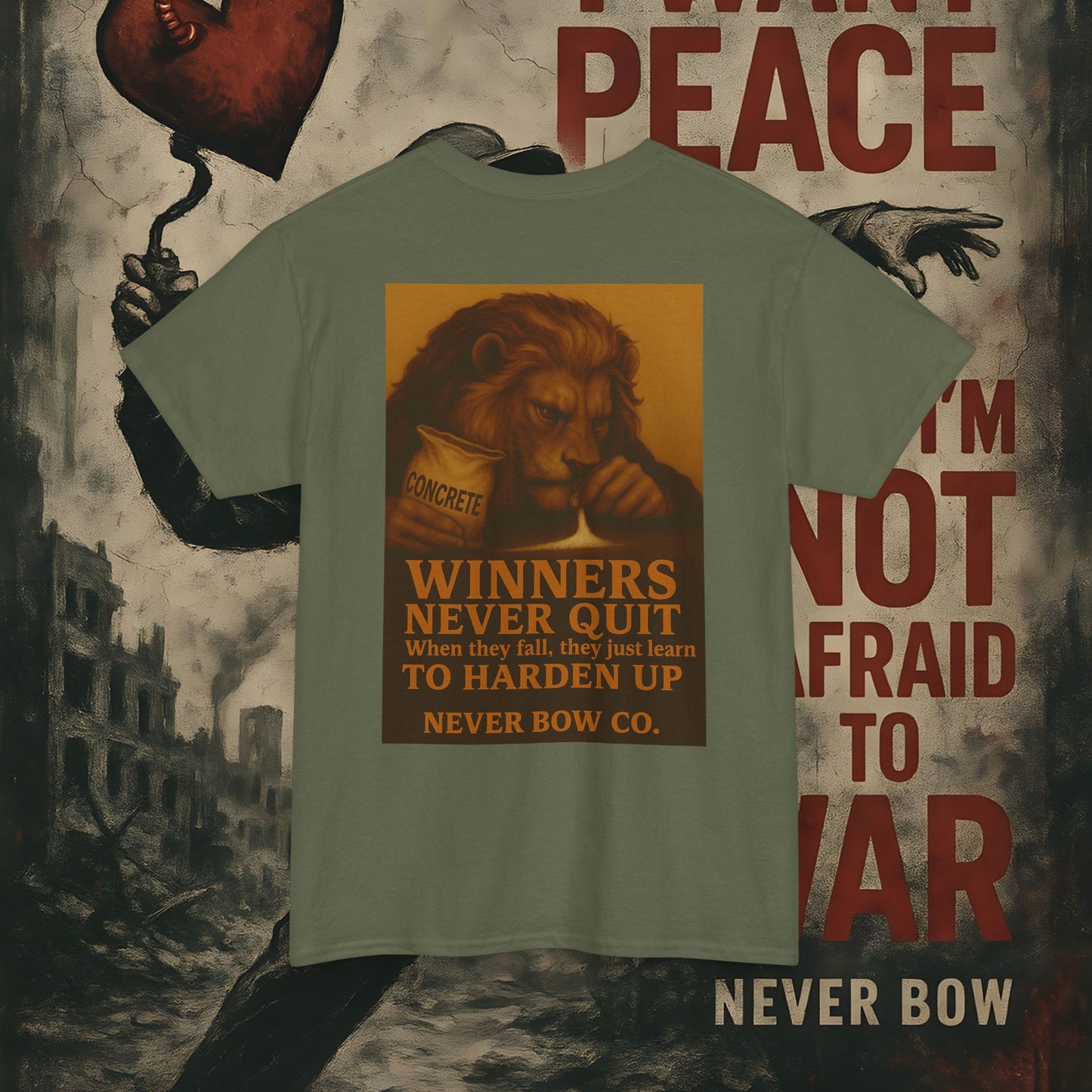 (Heavy Tee) Winners Never Quit Tee | Built for warriors who refuse to fold. “Winners Never Quit. When they fall, they just learn to harden up.” Perfect for strength, grit, and statement style.