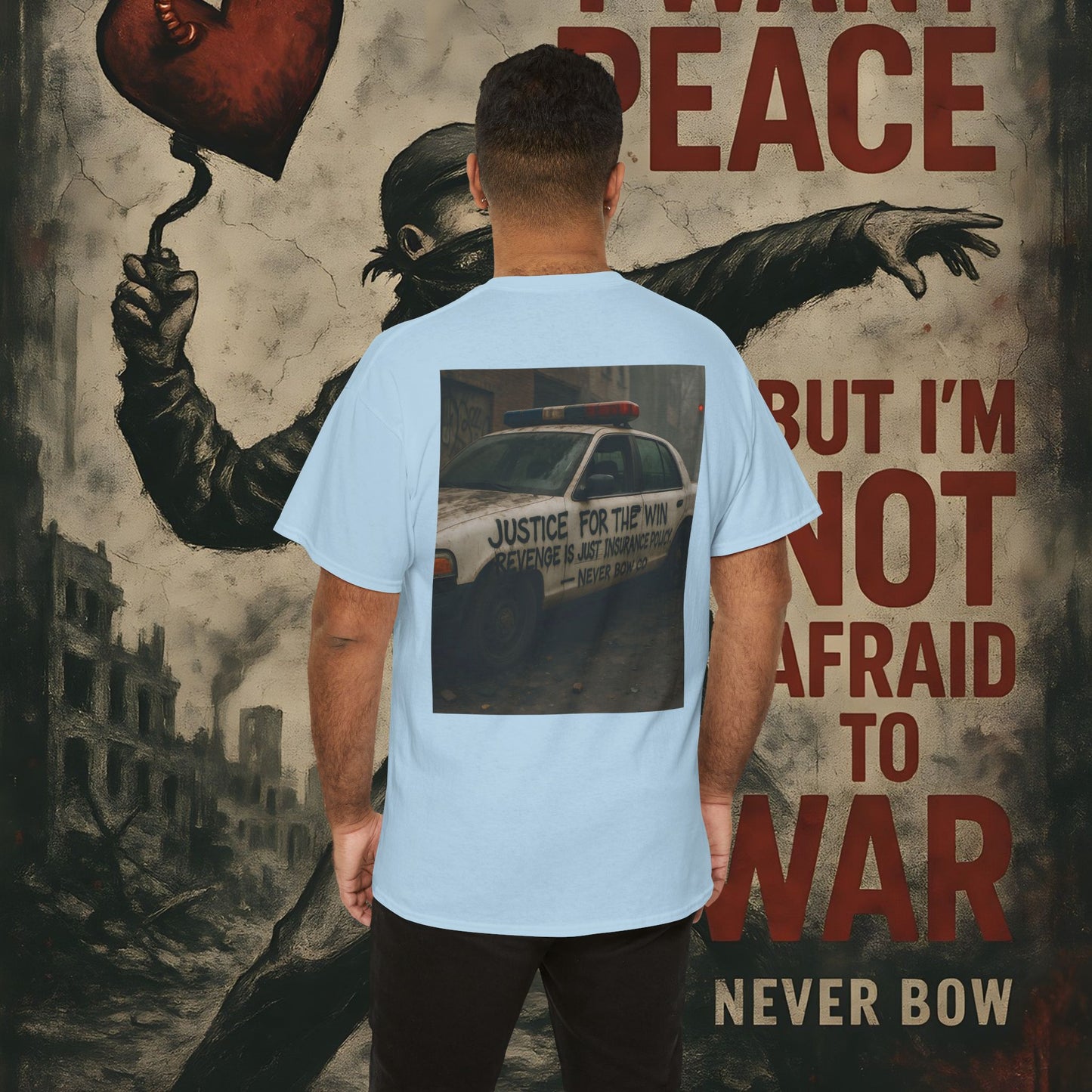(Heavy Tee) Never Bow Co “Justice for the Truth” Protest Tee | Truth can’t be silenced. This protest tee carries raw defiance on its back — a streetwear statement for warriors demanding justice, truth, and accountability. Wear it. Shout louder.