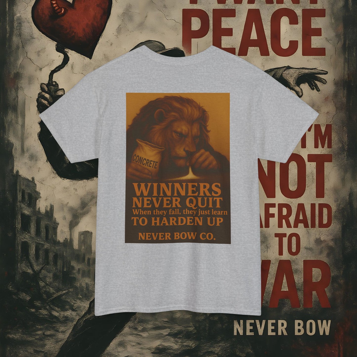 (Heavy Tee) Winners Never Quit Tee | Built for warriors who refuse to fold. “Winners Never Quit. When they fall, they just learn to harden up.” Perfect for strength, grit, and statement style.