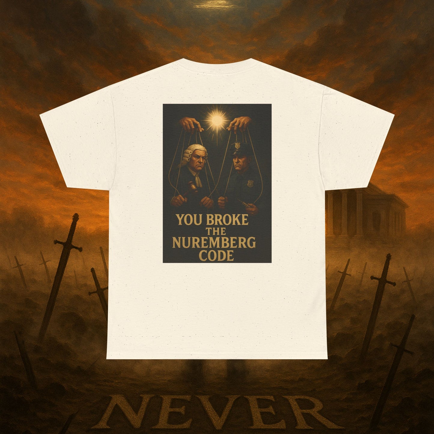 (Heavy Tee) Never Bow Co “You Broke Warrior’s Code” Defiance woven in cotton. Bold courtroom warrior’s graphic calling out broken codes. Built for strength, resistance, and truth-tellers who won’t fold. Wear the message, carry the fire, Never Bow.