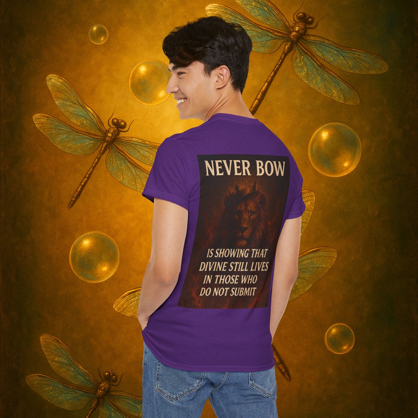 (Heavy Tee) Never Bow Co “Divine Still Lives” Statement Shirt | The Divine Still Lives "Heavy Tee" carries defiance: “Divine still lives in those who don’t submit.” A unisex cut for warriors, rebels, and truth seekers.