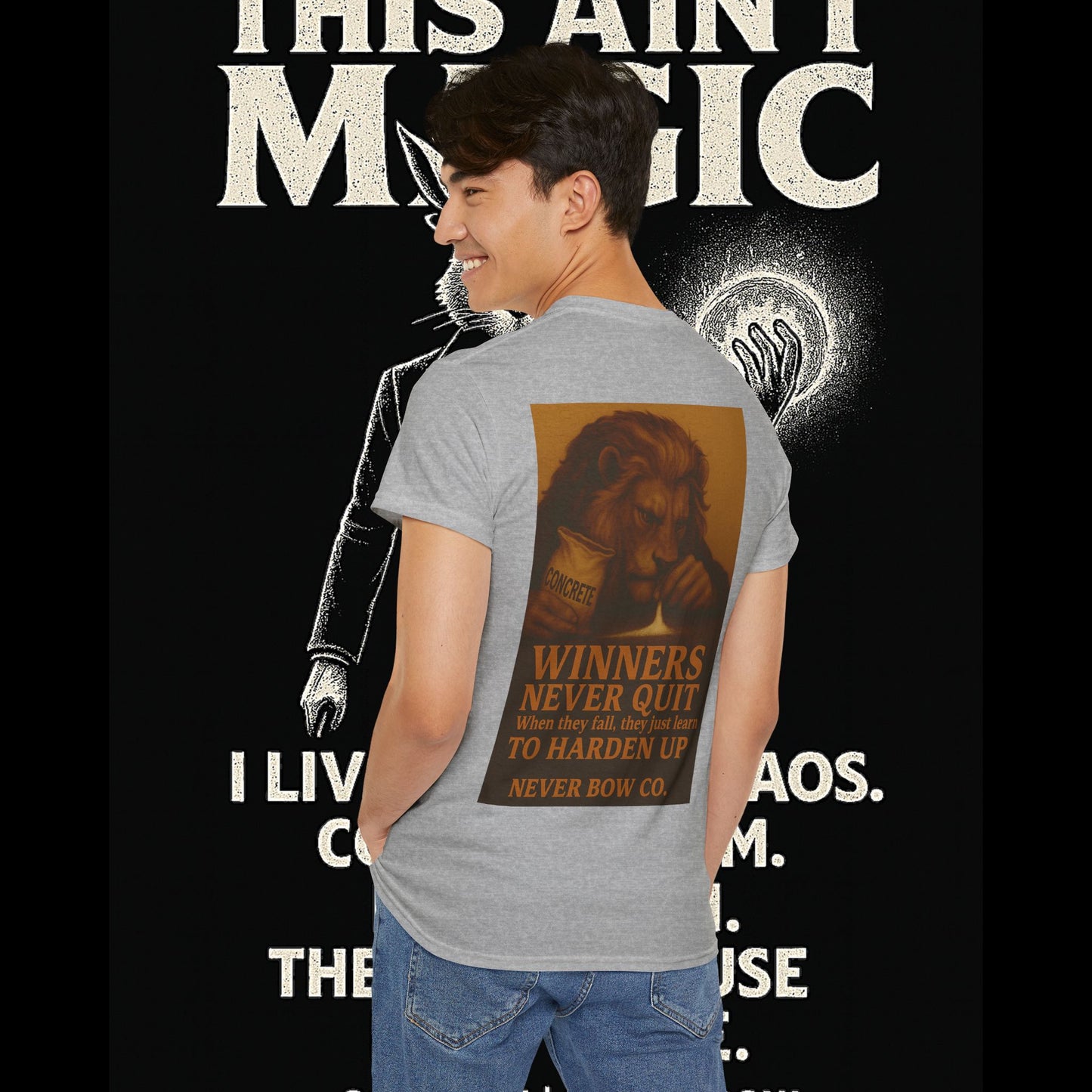 (Heavy Tee) Winners Never Quit Tee | Built for warriors who refuse to fold. “Winners Never Quit. When they fall, they just learn to harden up.” Perfect for strength, grit, and statement style.