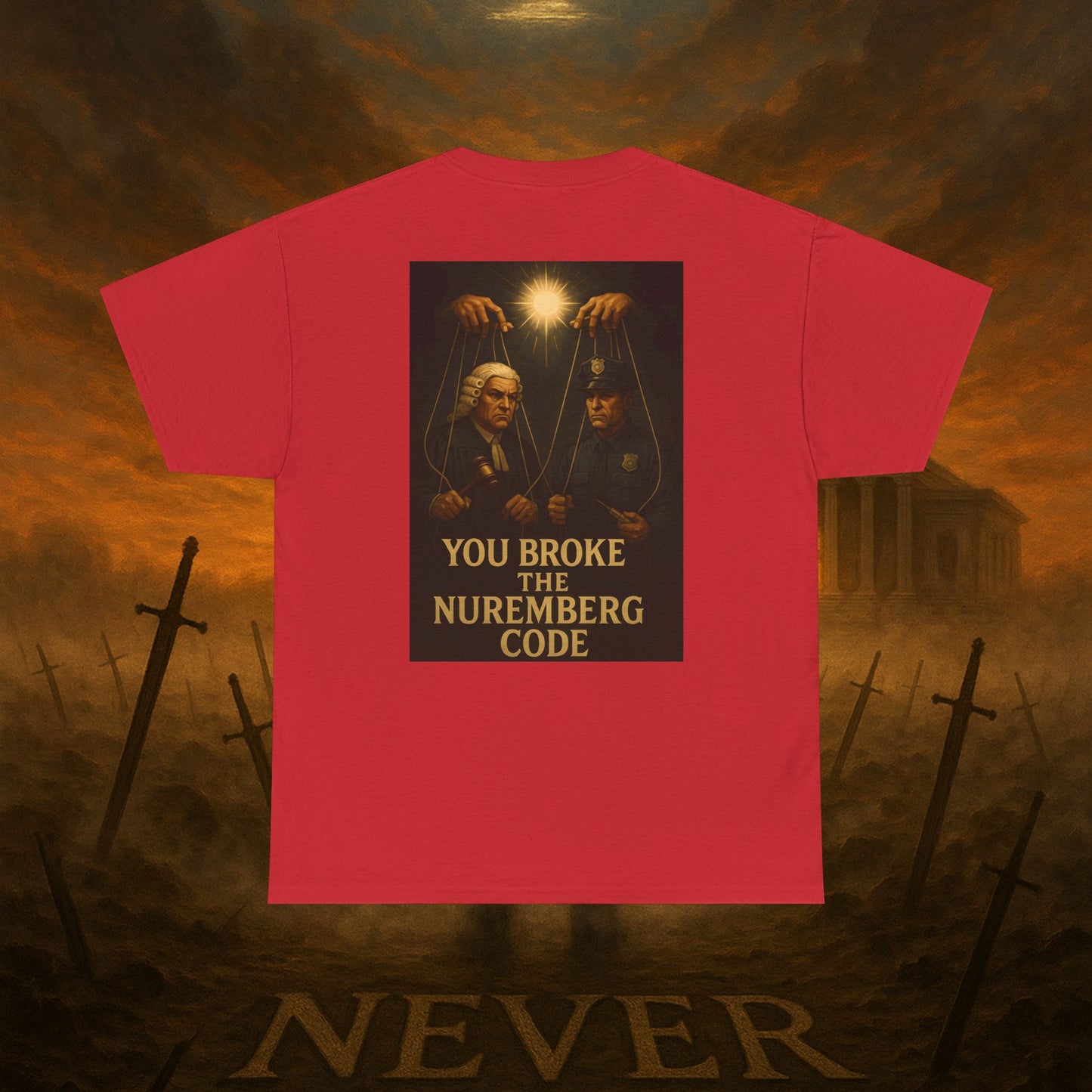 (Heavy Tee) Never Bow Co “You Broke Warrior’s Code” Defiance woven in cotton. Bold courtroom warrior’s graphic calling out broken codes. Built for strength, resistance, and truth-tellers who won’t fold. Wear the message, carry the fire, Never Bow.