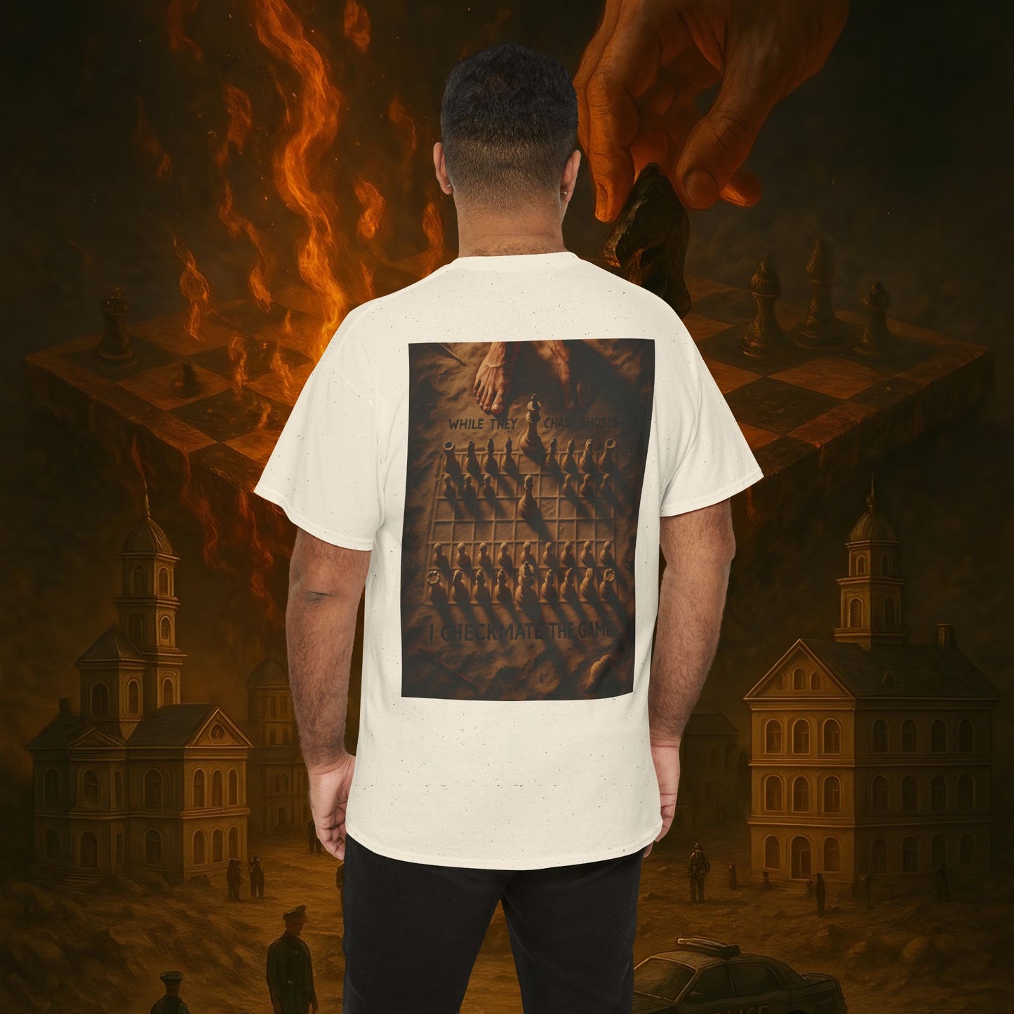 (Heavy Tee) Never Bow Co. Chess Series Tee – “The Game Is Over” | Statement tee featuring the iconic chessboard design — a symbol of battles fought and finished. Built for warriors who refuse to bow, it declares checkmate to the system with style.
