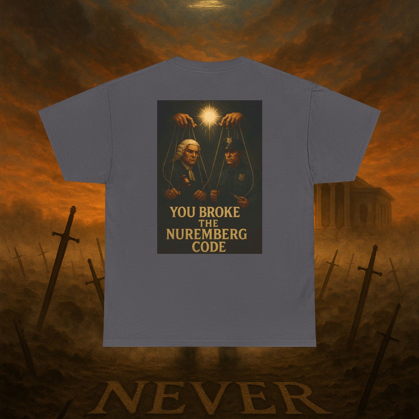 (Heavy Tee) Never Bow Co “You Broke Warrior’s Code” Defiance woven in cotton. Bold courtroom warrior’s graphic calling out broken codes. Built for strength, resistance, and truth-tellers who won’t fold. Wear the message, carry the fire, Never Bow.