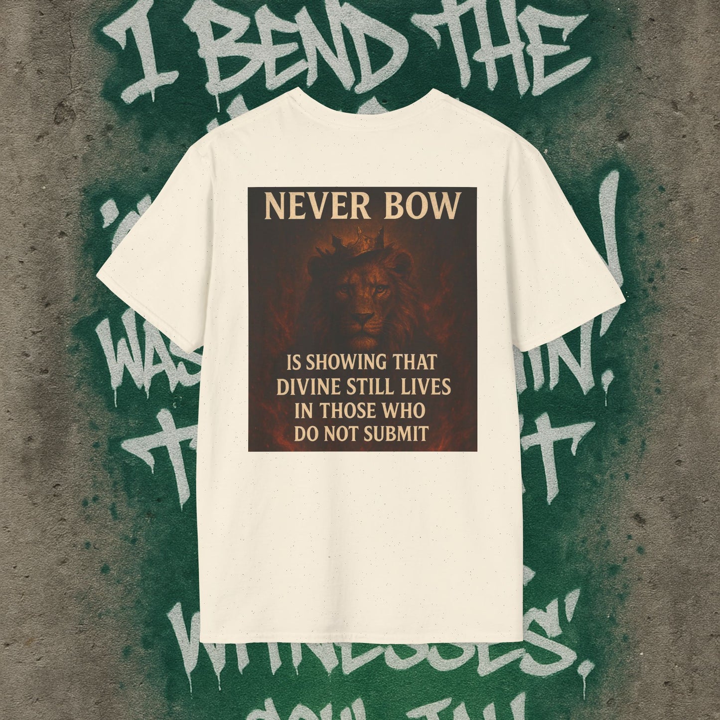 Never Bow Co “Divine Still Lives” | Bold Truth Streetwear. A fearless declaration: “Divine still lives in those who don’t submit.” Heavy cotton, lion-strength style. Built for warriors who resist control and wear their defiance as truth on the streets.