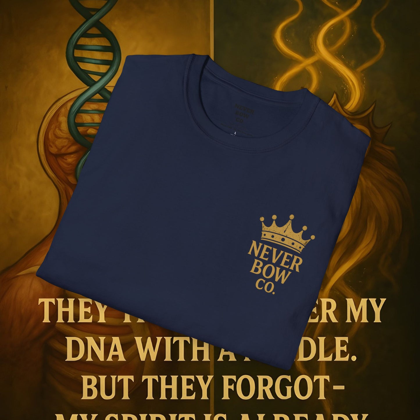 Never Bow Co “Divine Still Lives” | Bold Truth Streetwear. A fearless declaration: “Divine still lives in those who don’t submit.” Heavy cotton, lion-strength style. Built for warriors who resist control and wear their defiance as truth on the streets.