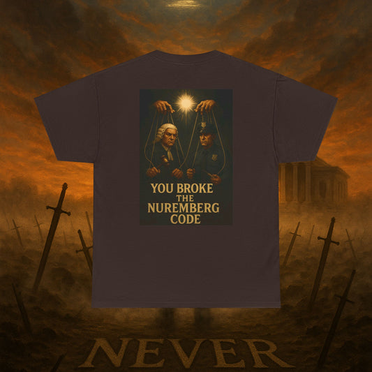 (Heavy Tee) Never Bow Co “You Broke Warrior’s Code” Defiance woven in cotton. Bold courtroom warrior’s graphic calling out broken codes. Built for strength, resistance, and truth-tellers who won’t fold. Wear the message, carry the fire, Never Bow.
