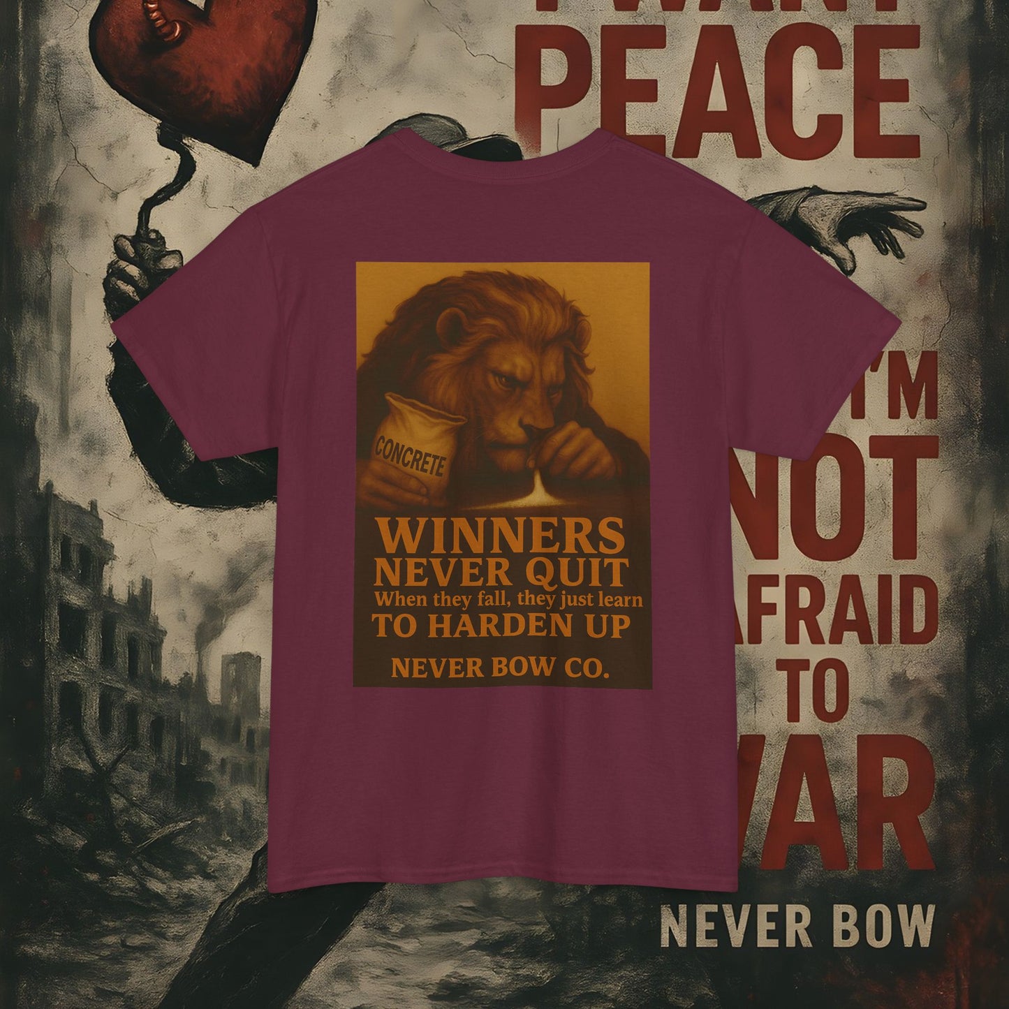 (Heavy Tee) Winners Never Quit Tee | Built for warriors who refuse to fold. “Winners Never Quit. When they fall, they just learn to harden up.” Perfect for strength, grit, and statement style.