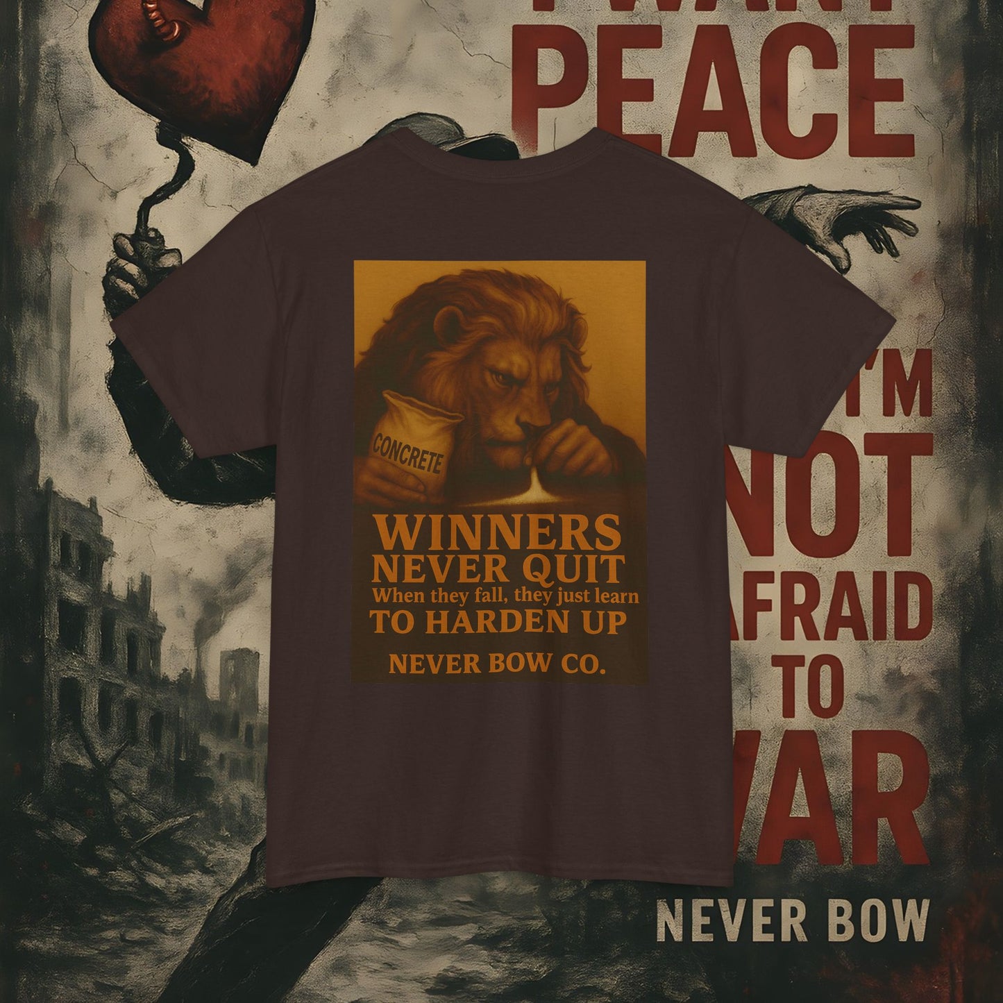 (Heavy Tee) Winners Never Quit Tee | Built for warriors who refuse to fold. “Winners Never Quit. When they fall, they just learn to harden up.” Perfect for strength, grit, and statement style.
