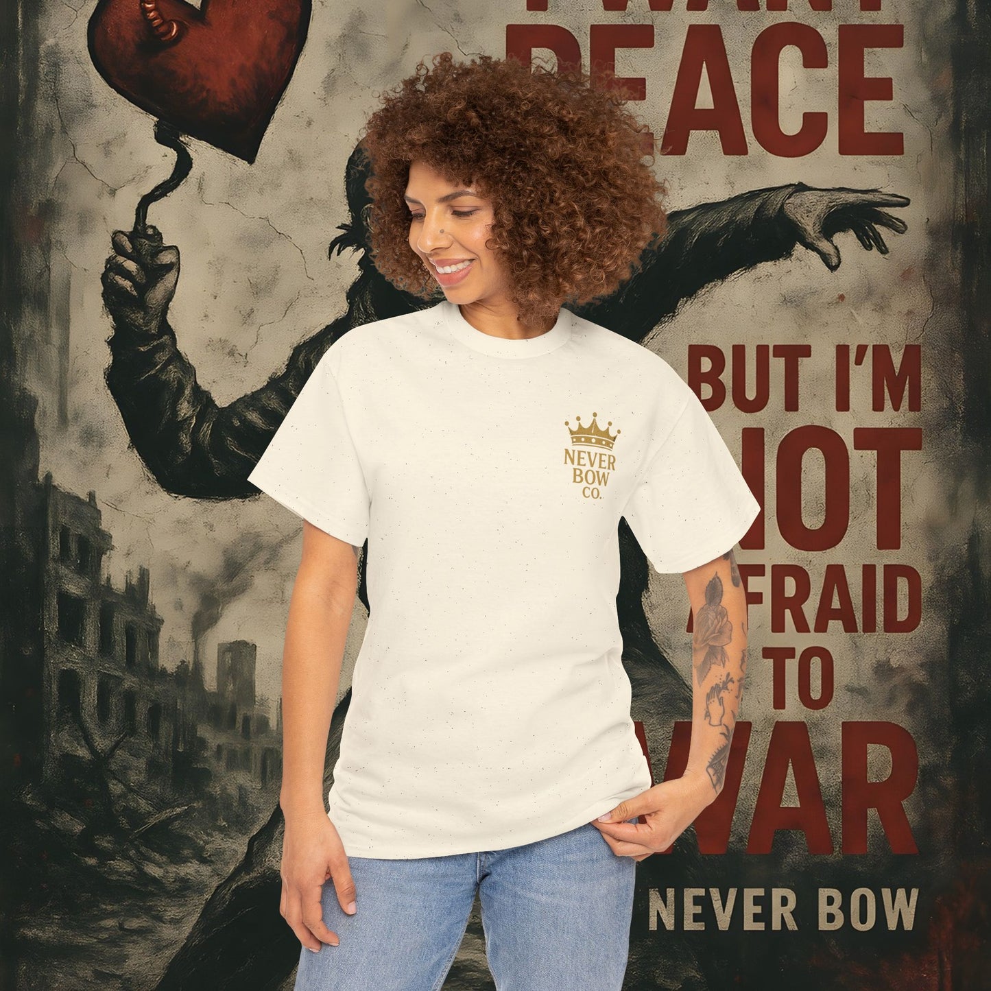 (Heavy Tee) Never Bow Co “You Broke Warrior’s Code” Defiance woven in cotton. Bold courtroom warrior’s graphic calling out broken codes. Built for strength, resistance, and truth-tellers who won’t fold. Wear the message, carry the fire, Never Bow.