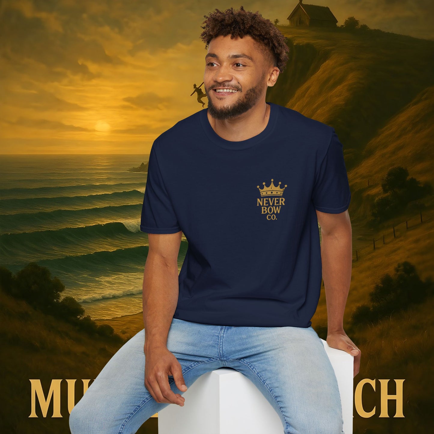Never Bow Co. “Murderers Beach” Graphic Tee | Lightweight cotton tee honouring Murderers Beach — a symbol of defiance and spirit. Built for rebels and seekers of truth, it carries NZ legend in every thread.