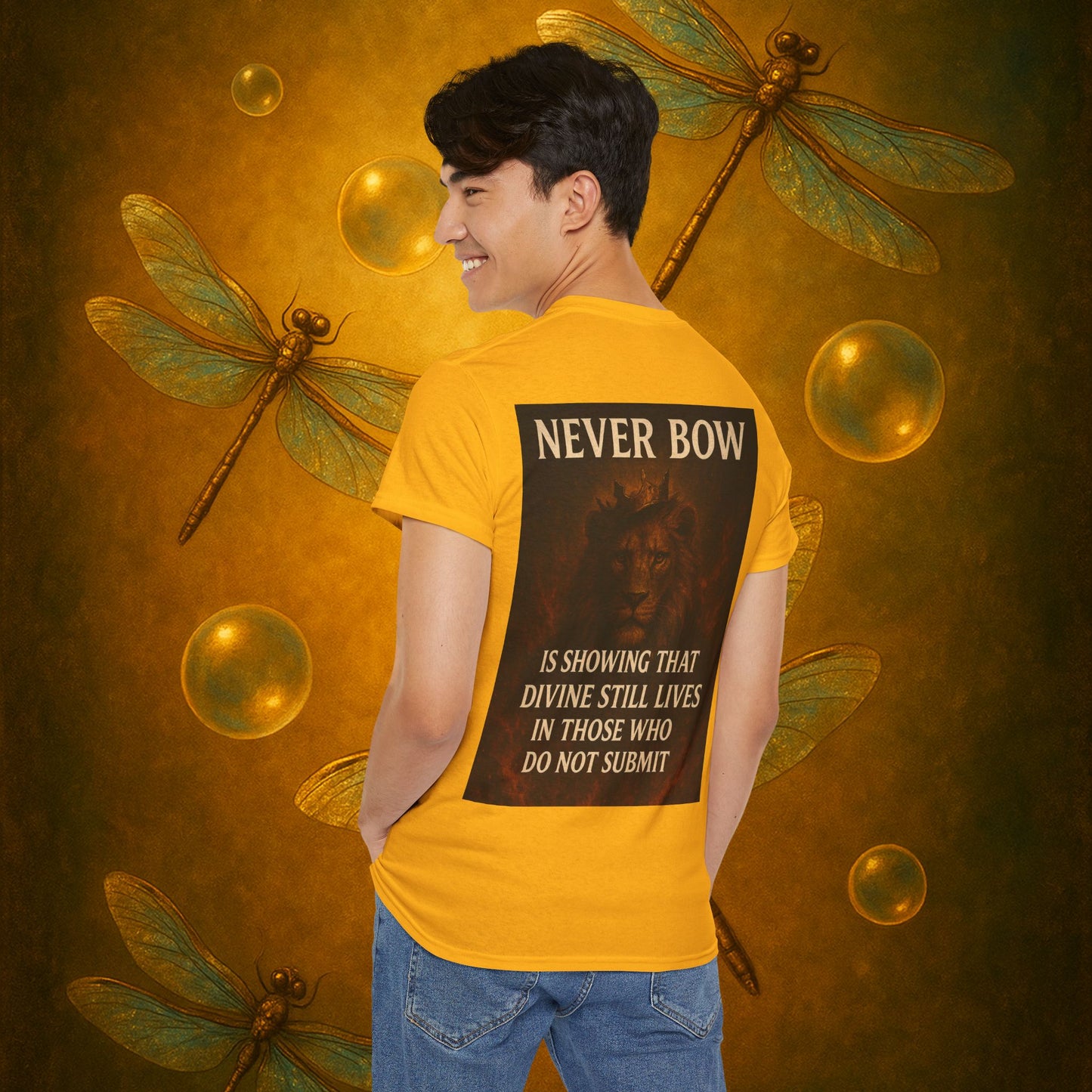 (Heavy Tee) Never Bow Co “Divine Still Lives” Statement Shirt | The Divine Still Lives "Heavy Tee" carries defiance: “Divine still lives in those who don’t submit.” A unisex cut for warriors, rebels, and truth seekers.