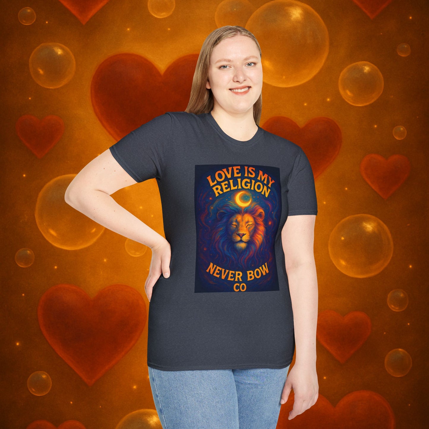 Never Bow Co. “Love Is My Religion” Tee | Spiritual Streetwear Statement declares: Love is my religion. This tee carries spiritual strength and fearless defiance. For seekers, rebels, and warriors who wear love as their creed. Never Bow.