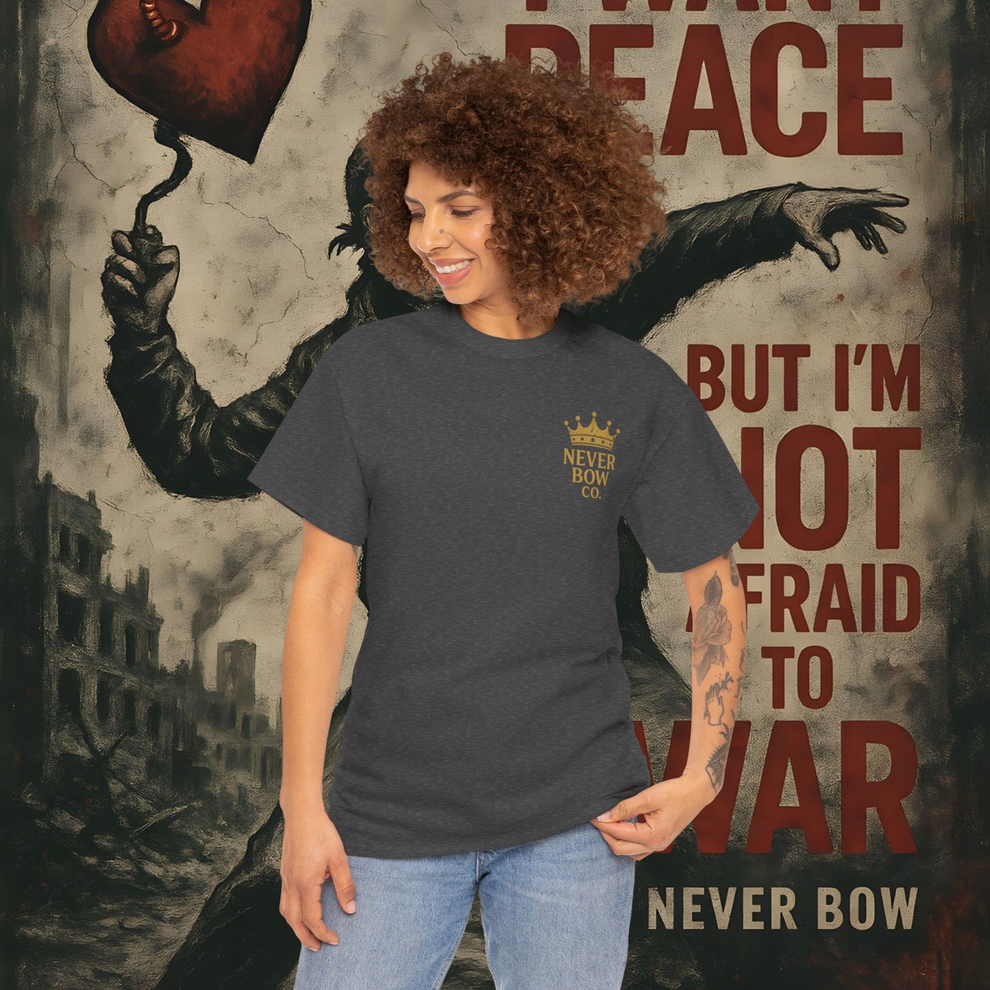 (Heavy Tee) Never Bow Co “You Broke Warrior’s Code” Defiance woven in cotton. Bold courtroom warrior’s graphic calling out broken codes. Built for strength, resistance, and truth-tellers who won’t fold. Wear the message, carry the fire, Never Bow.