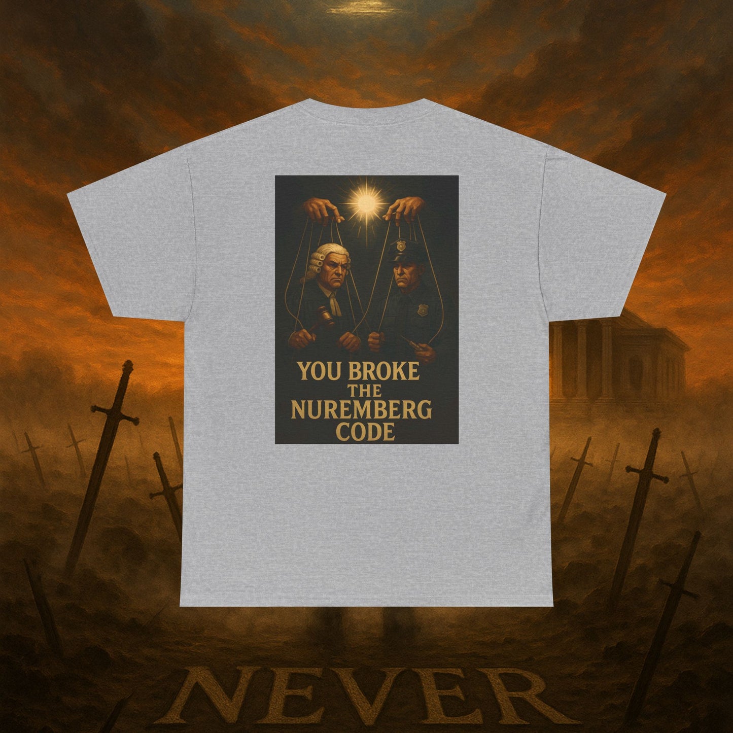 (Heavy Tee) Never Bow Co “You Broke Warrior’s Code” Defiance woven in cotton. Bold courtroom warrior’s graphic calling out broken codes. Built for strength, resistance, and truth-tellers who won’t fold. Wear the message, carry the fire, Never Bow.