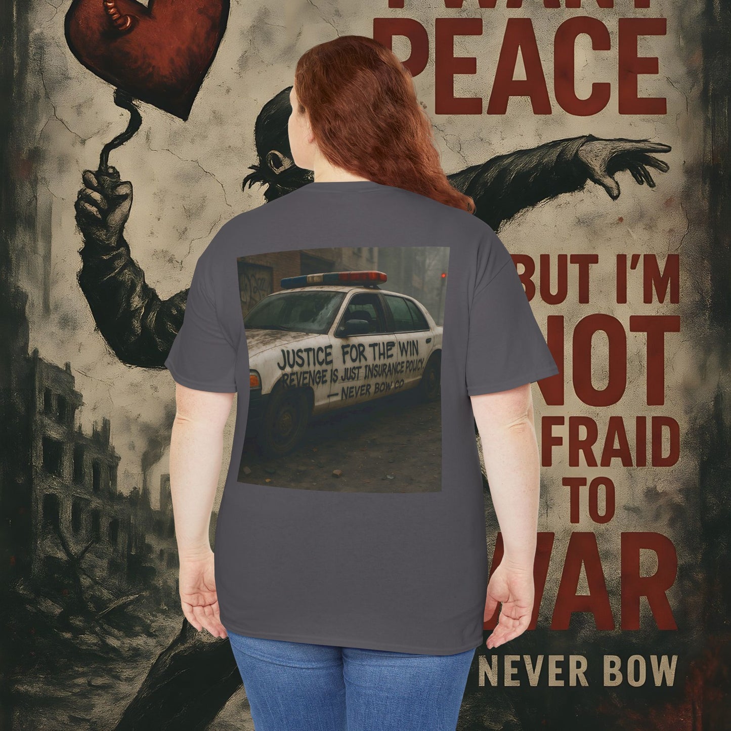 (Heavy Tee) Never Bow Co “Justice for the Truth” Protest Tee | Truth can’t be silenced. This protest tee carries raw defiance on its back — a streetwear statement for warriors demanding justice, truth, and accountability. Wear it. Shout louder.