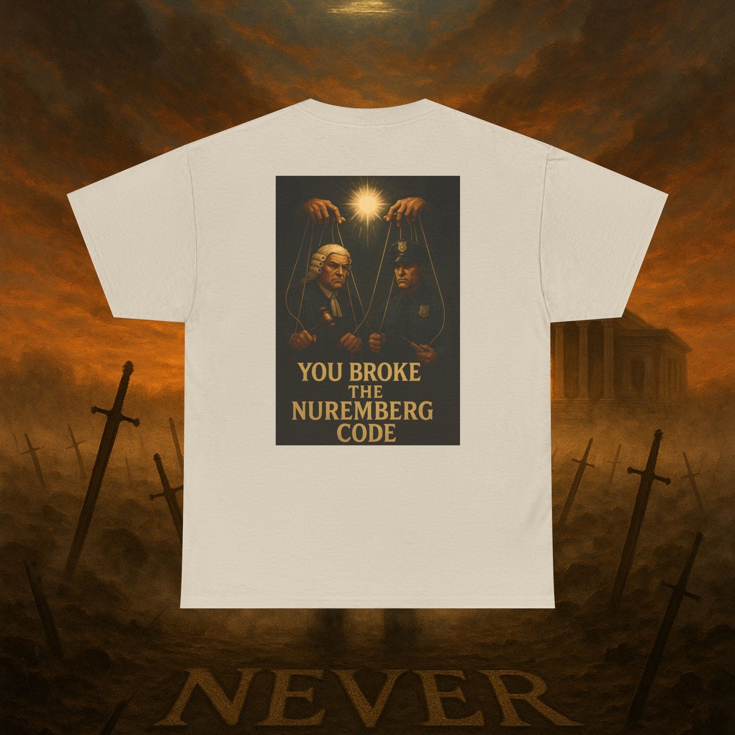 (Heavy Tee) Never Bow Co “You Broke Warrior’s Code” Defiance woven in cotton. Bold courtroom warrior’s graphic calling out broken codes. Built for strength, resistance, and truth-tellers who won’t fold. Wear the message, carry the fire, Never Bow.