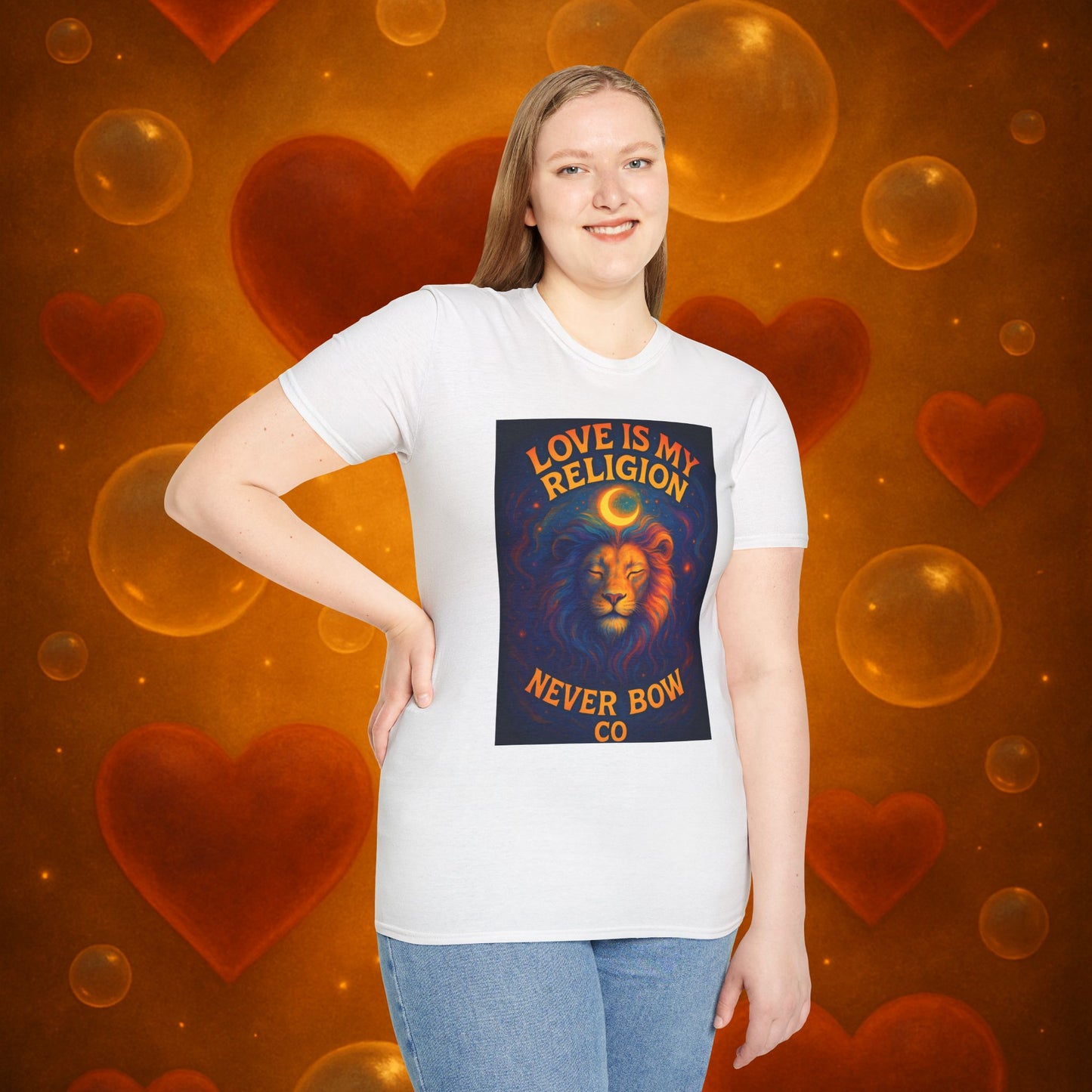 Never Bow Co. “Love Is My Religion” Tee | Spiritual Streetwear Statement declares: Love is my religion. This tee carries spiritual strength and fearless defiance. For seekers, rebels, and warriors who wear love as their creed. Never Bow.