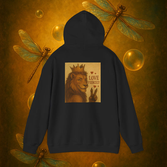 Never Bow Co. “Love Fiercely” Crowned Lion Hoodie | The crowned lion reminds you: Love fiercely, live boldly. A sacred strength hoodie crafted for rebels and dreamers who fight with heart, blending comfort, courage, and defiance in every stitch.