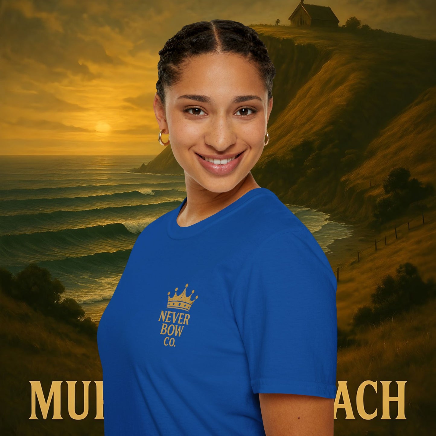 Never Bow Co. “Murderers Beach” Graphic Tee | Lightweight cotton tee honouring Murderers Beach — a symbol of defiance and spirit. Built for rebels and seekers of truth, it carries NZ legend in every thread.