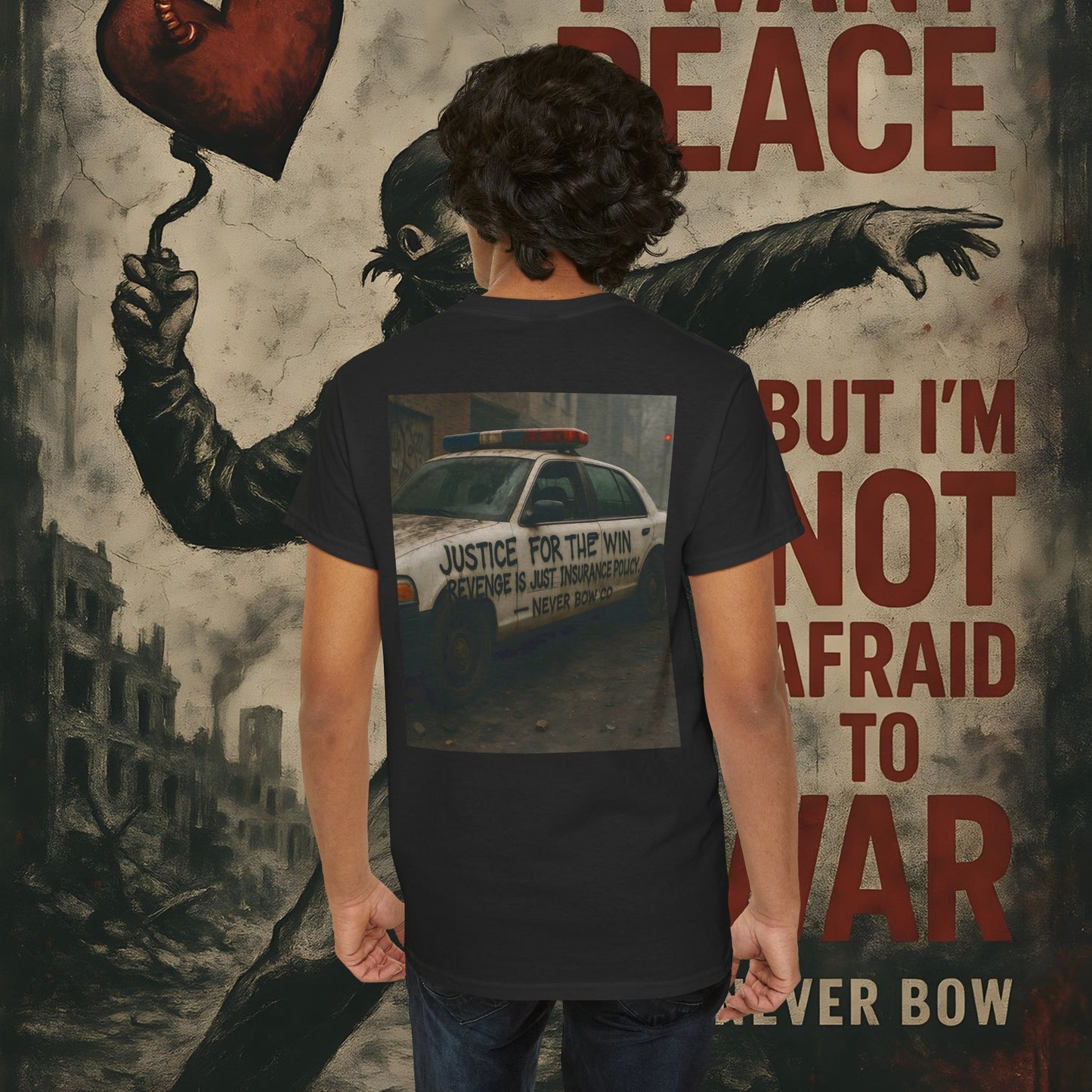 (Heavy Tee) Never Bow Co “Justice for the Truth” Protest Tee | Truth can’t be silenced. This protest tee carries raw defiance on its back — a streetwear statement for warriors demanding justice, truth, and accountability. Wear it. Shout louder.