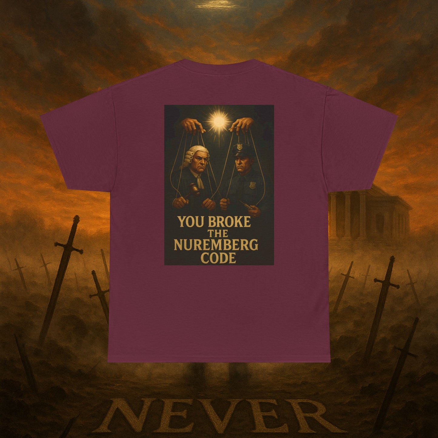 (Heavy Tee) Never Bow Co “You Broke Warrior’s Code” Defiance woven in cotton. Bold courtroom warrior’s graphic calling out broken codes. Built for strength, resistance, and truth-tellers who won’t fold. Wear the message, carry the fire, Never Bow.