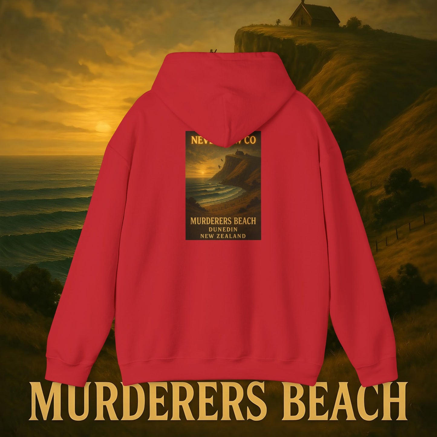 Never Bow Co. “Murderers Beach” | A tribute to Murderers Beach, where spirit outlives time. Heavy hoodie crafted for rebels, adventurers, and truth seekers. Cozy strength, bold art, and ocean legend woven into every stitch. Never Bow.
