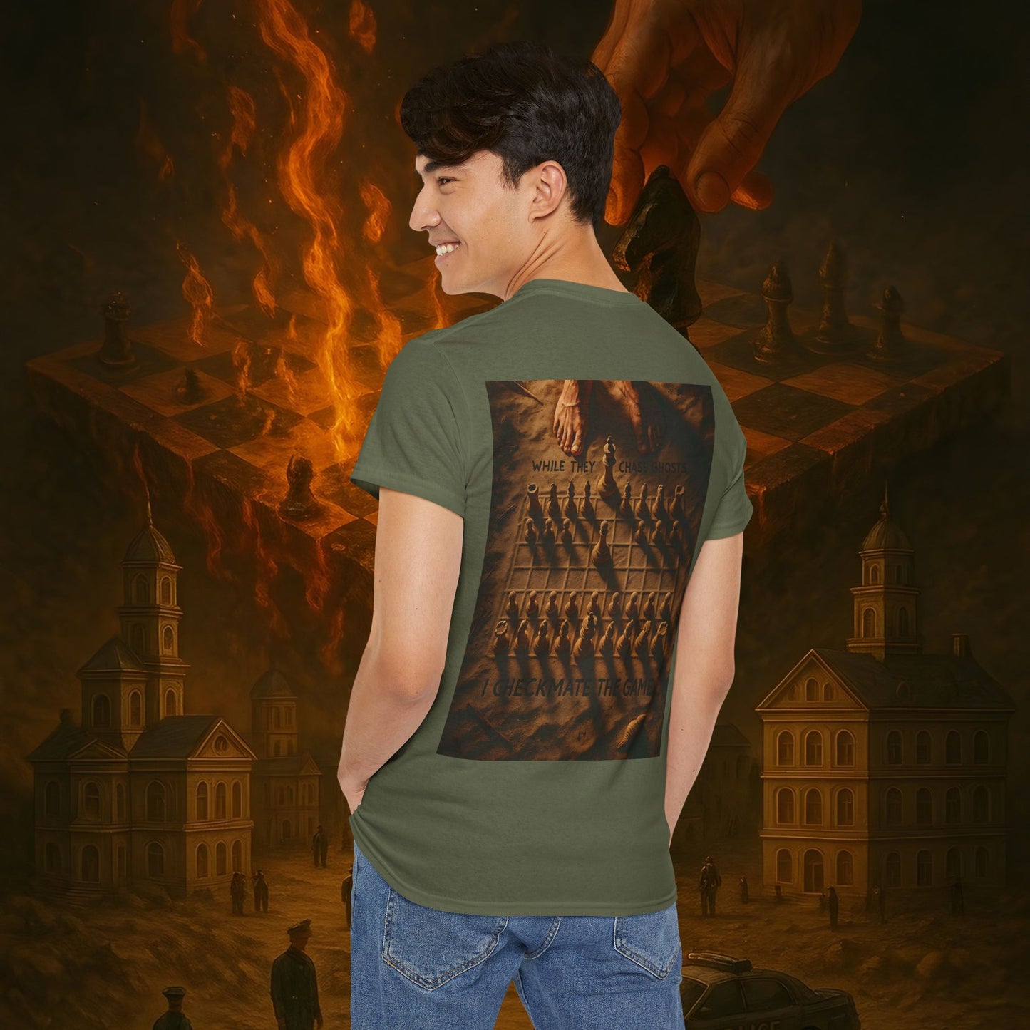 (Heavy Tee) Never Bow Co. Chess Series Tee – “The Game Is Over” | Statement tee featuring the iconic chessboard design — a symbol of battles fought and finished. Built for warriors who refuse to bow, it declares checkmate to the system with style.