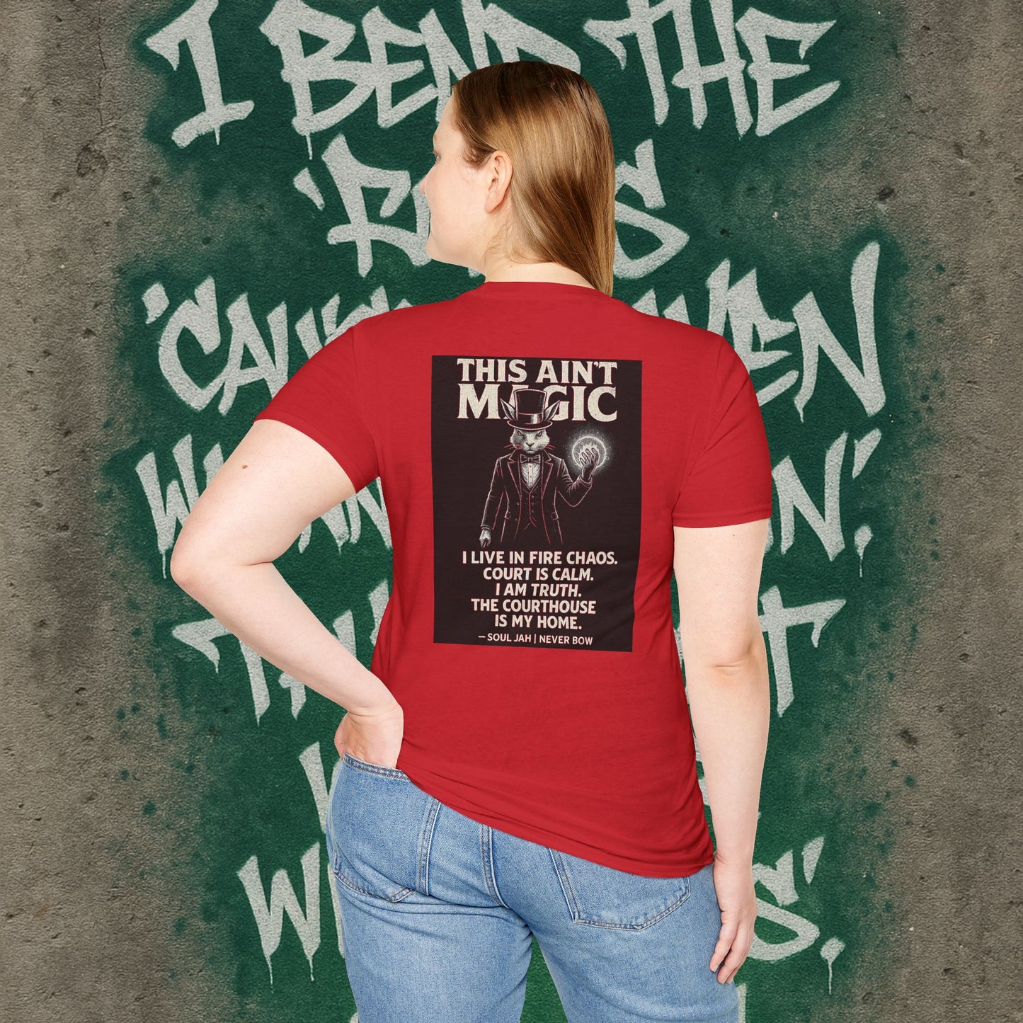 This Ain’t Magic Tee | Never Bow Co | Stand fearless in chaos. “This Ain’t Magic” is more than fabric — it’s truth in motion. Heavy cotton built for courtroom warriors, rebels, and believers who carry calm inside fire.