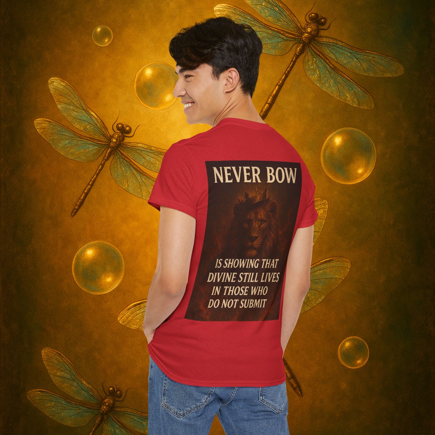 (Heavy Tee) Never Bow Co “Divine Still Lives” Statement Shirt | The Divine Still Lives "Heavy Tee" carries defiance: “Divine still lives in those who don’t submit.” A unisex cut for warriors, rebels, and truth seekers.
