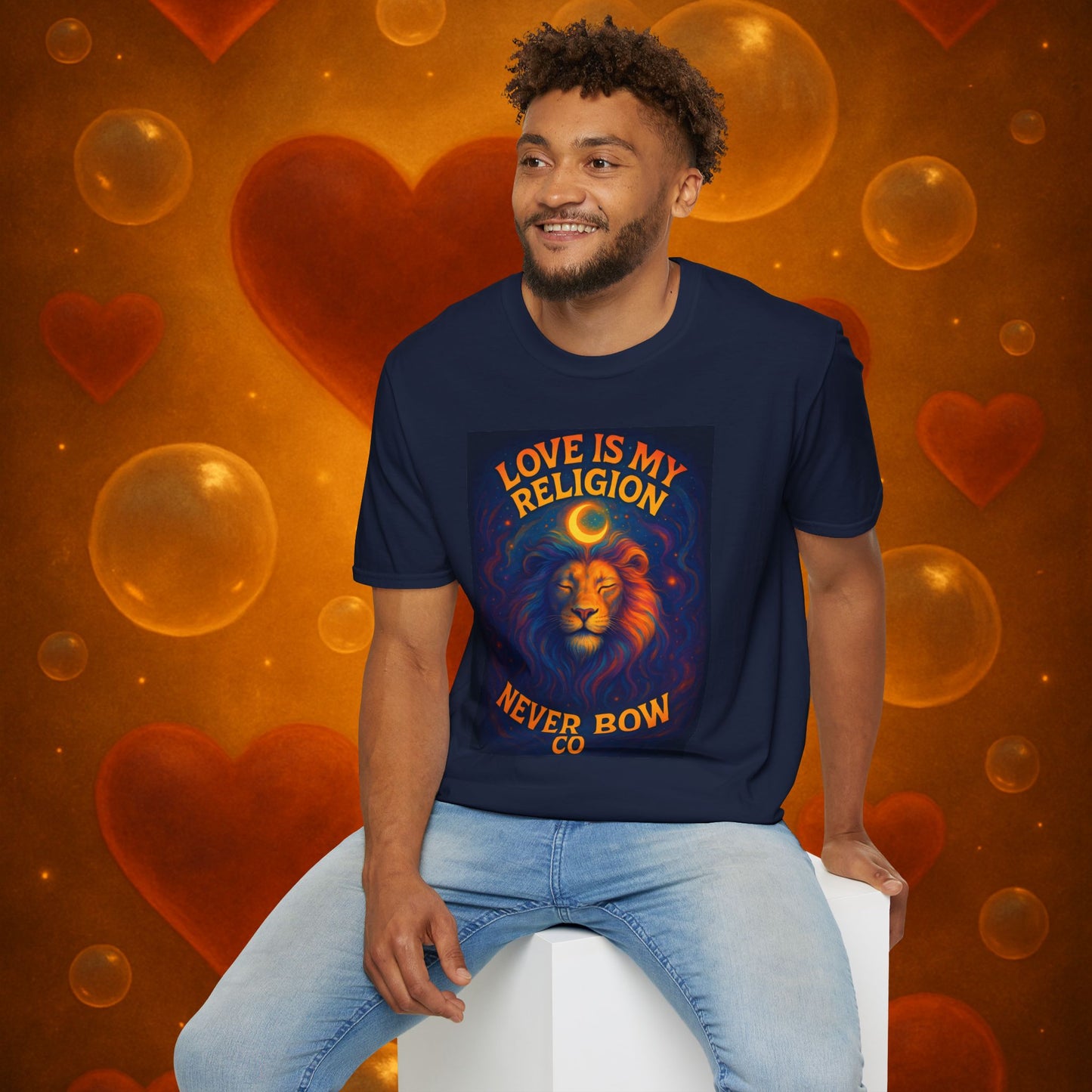 Never Bow Co. “Love Is My Religion” Tee | Spiritual Streetwear Statement declares: Love is my religion. This tee carries spiritual strength and fearless defiance. For seekers, rebels, and warriors who wear love as their creed. Never Bow.