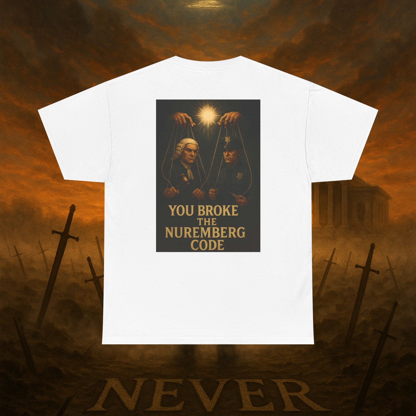 (Heavy Tee) Never Bow Co “You Broke Warrior’s Code” Defiance woven in cotton. Bold courtroom warrior’s graphic calling out broken codes. Built for strength, resistance, and truth-tellers who won’t fold. Wear the message, carry the fire, Never Bow.