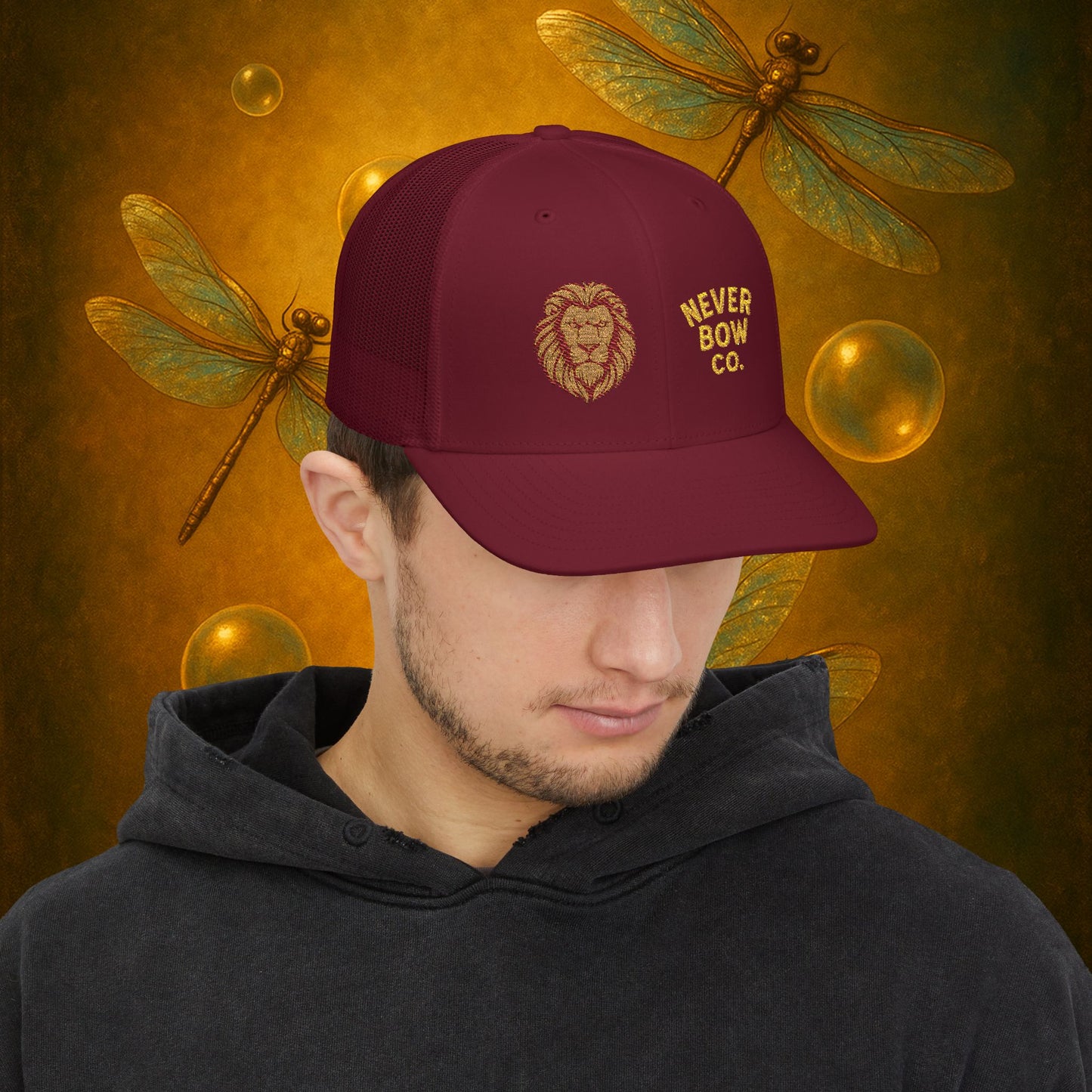 Never Bow Co. Embroidered Lion Hat – Defiance in Every Stitch. Carry the fire with the Never Bow Co. embroidered lion cap. Bold, unbreakable, stitched for warriors who won’t fold. Streetwear armor built for rebellion, defiance, and fearless truth-seekers.