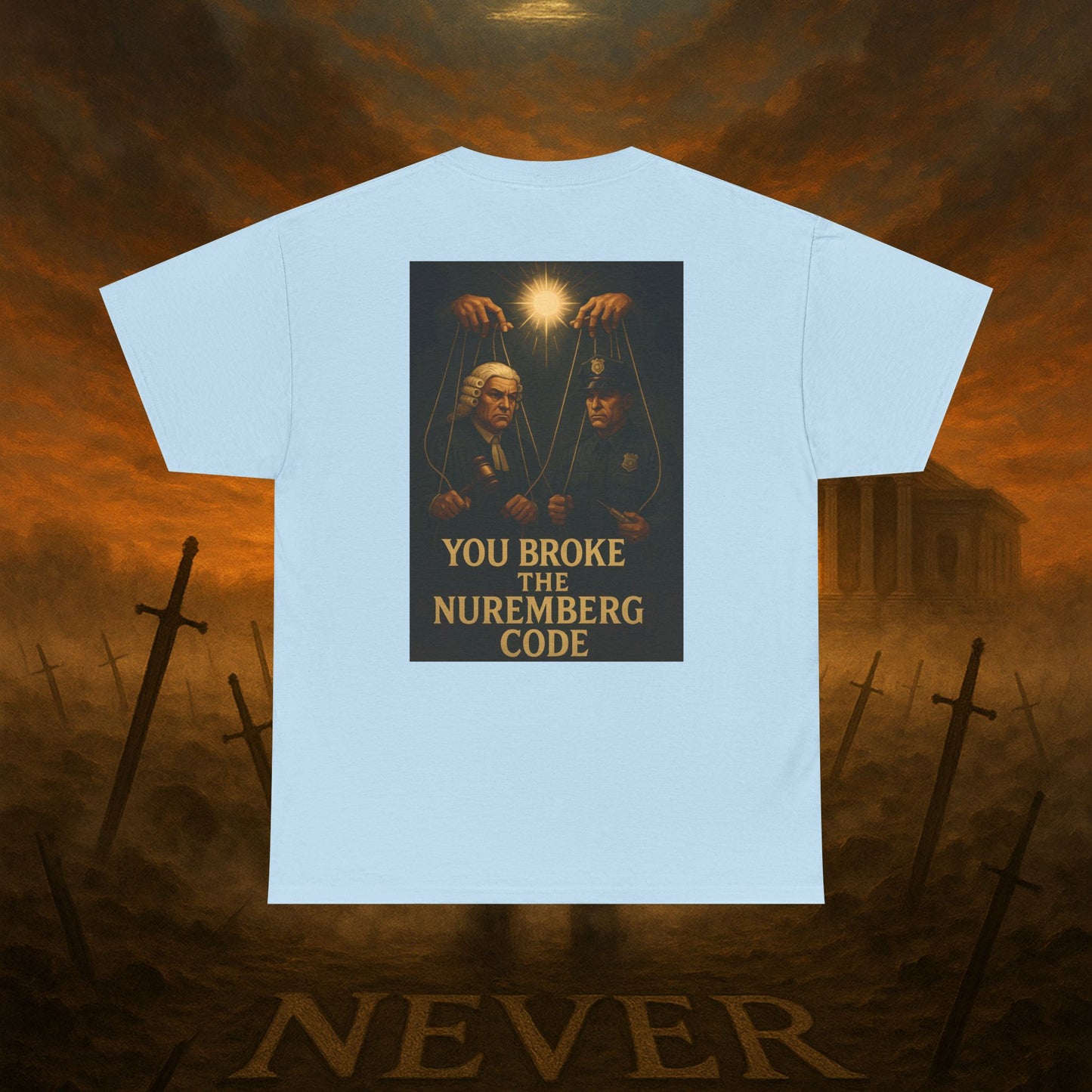 (Heavy Tee) Never Bow Co “You Broke Warrior’s Code” Defiance woven in cotton. Bold courtroom warrior’s graphic calling out broken codes. Built for strength, resistance, and truth-tellers who won’t fold. Wear the message, carry the fire, Never Bow.