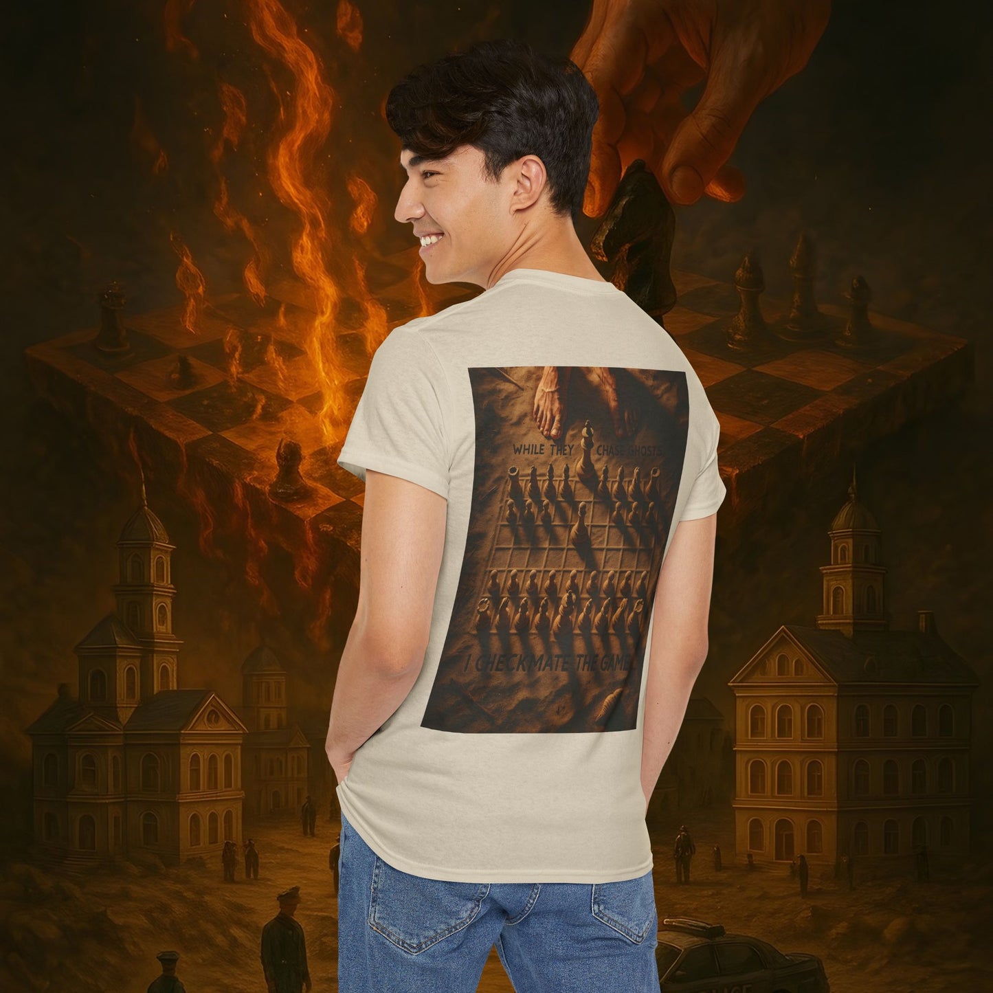 (Heavy Tee) Never Bow Co. Chess Series Tee – “The Game Is Over” | Statement tee featuring the iconic chessboard design — a symbol of battles fought and finished. Built for warriors who refuse to bow, it declares checkmate to the system with style.