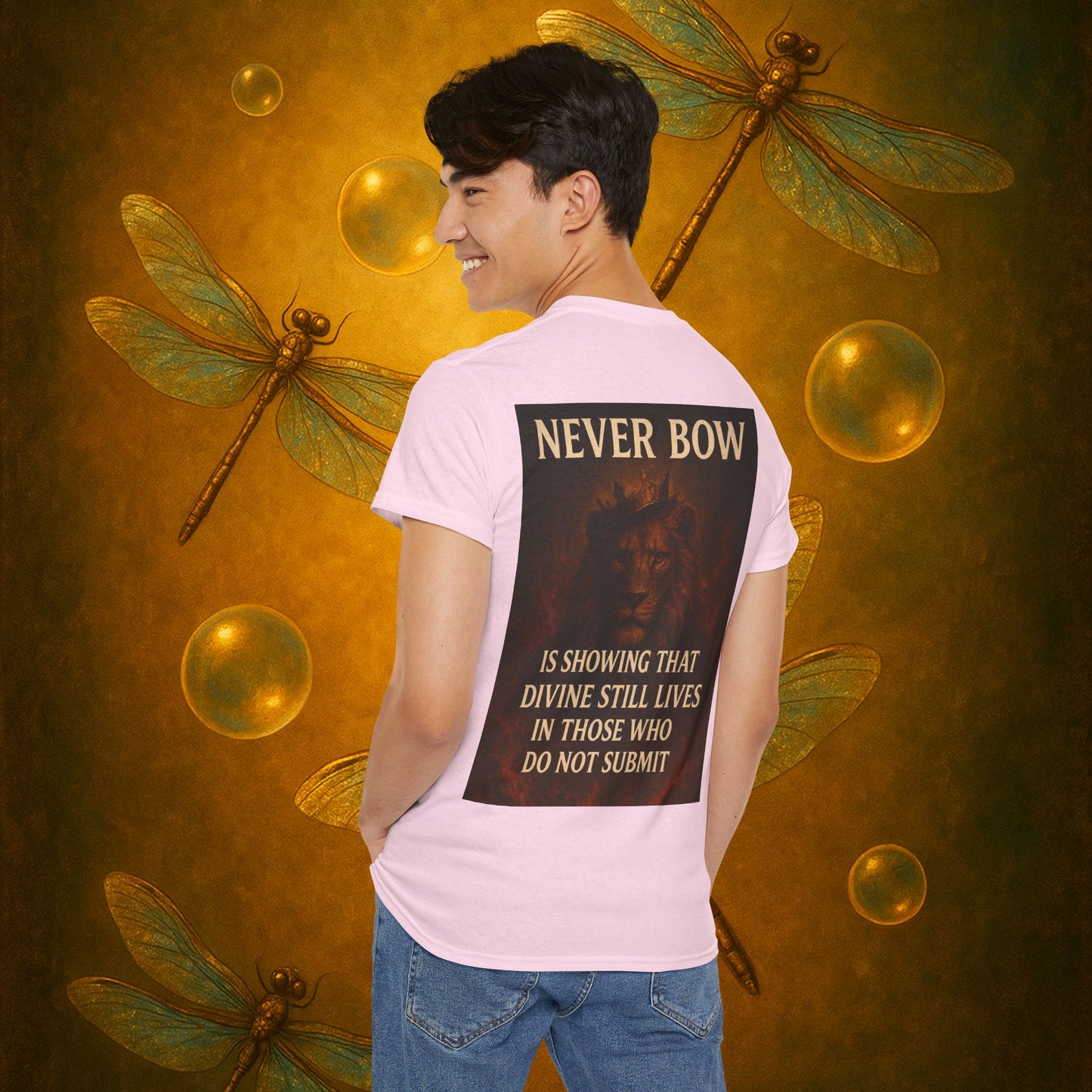 (Heavy Tee) Never Bow Co “Divine Still Lives” Statement Shirt | The Divine Still Lives "Heavy Tee" carries defiance: “Divine still lives in those who don’t submit.” A unisex cut for warriors, rebels, and truth seekers.