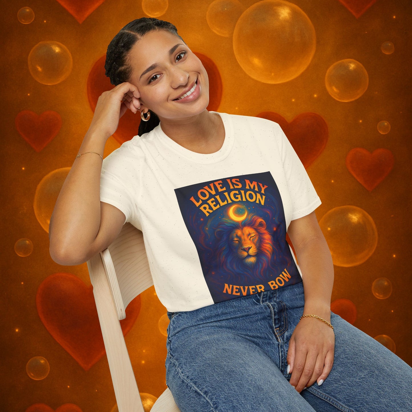 Never Bow Co. “Love Is My Religion” Tee | Spiritual Streetwear Statement declares: Love is my religion. This tee carries spiritual strength and fearless defiance. For seekers, rebels, and warriors who wear love as their creed. Never Bow.