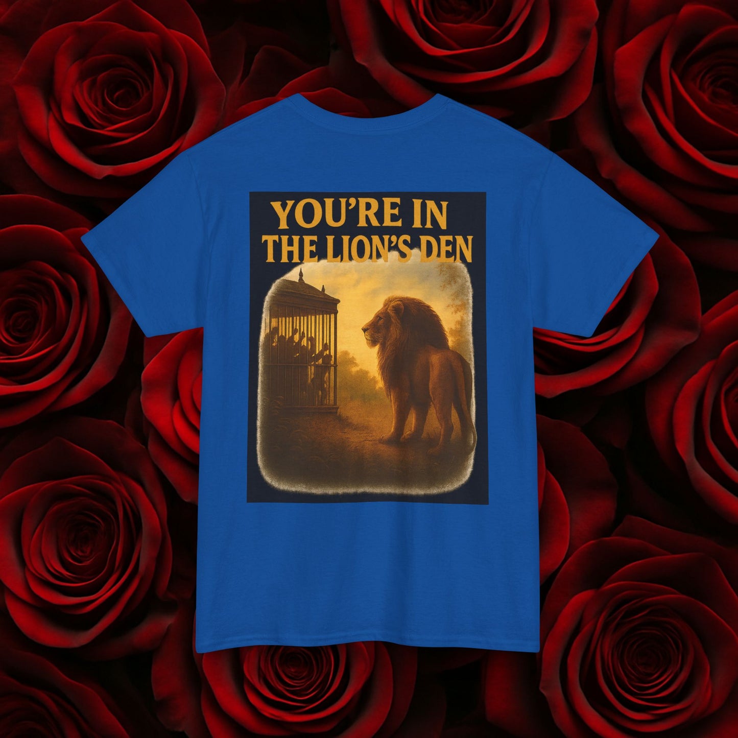 (Heavy Tee) Never Bow Co “You’re in the Lion’s Den” Graphic Streetwear Tee | Step into the Lion’s Den. Fearless statement piece built for warriors who refuse silence. Heavy cotton, bold graphic, courtroom grit. Wear strength, fight truth, and Never Bow.