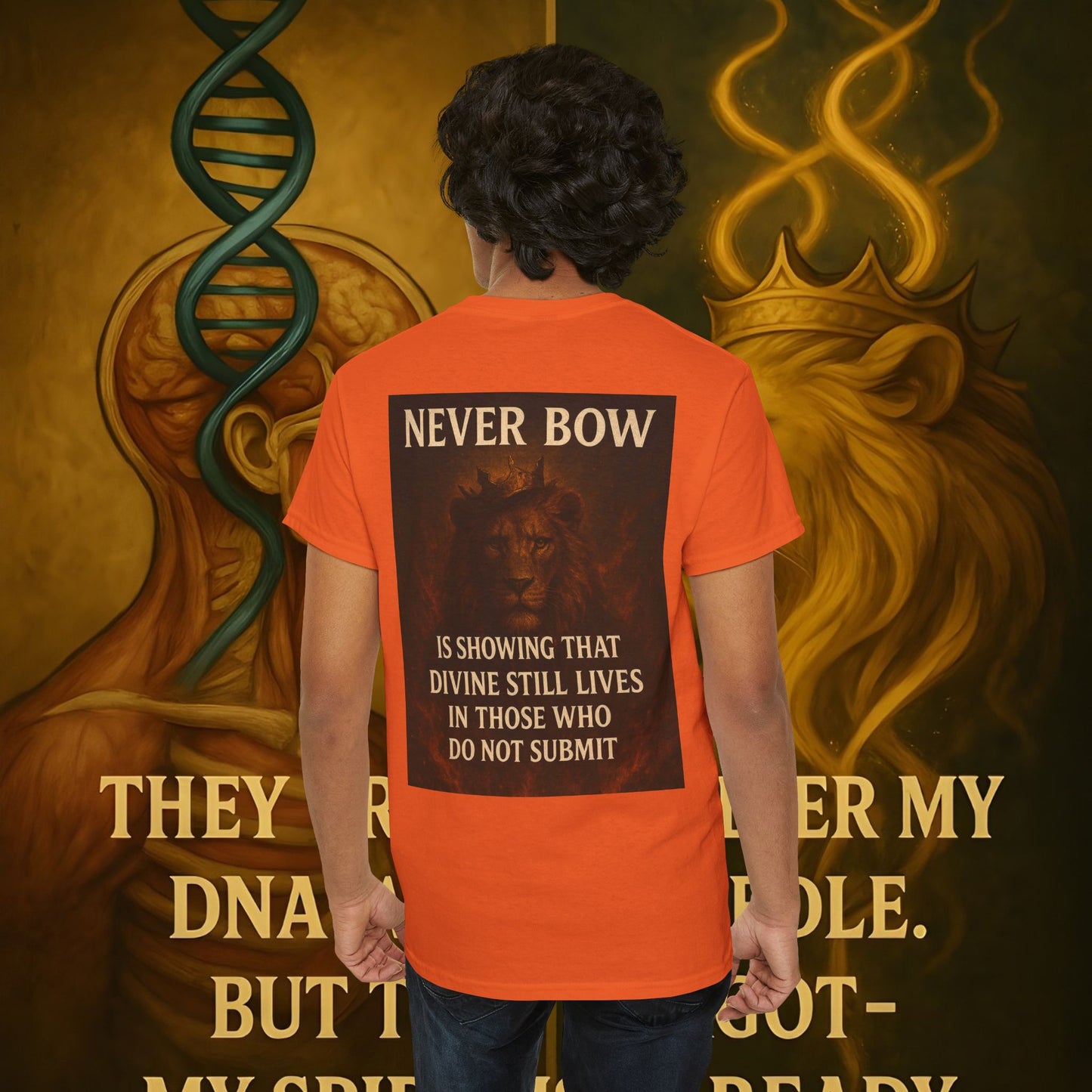 (Heavy Tee) Never Bow Co “Divine Still Lives” Statement Shirt | The Divine Still Lives "Heavy Tee" carries defiance: “Divine still lives in those who don’t submit.” A unisex cut for warriors, rebels, and truth seekers.