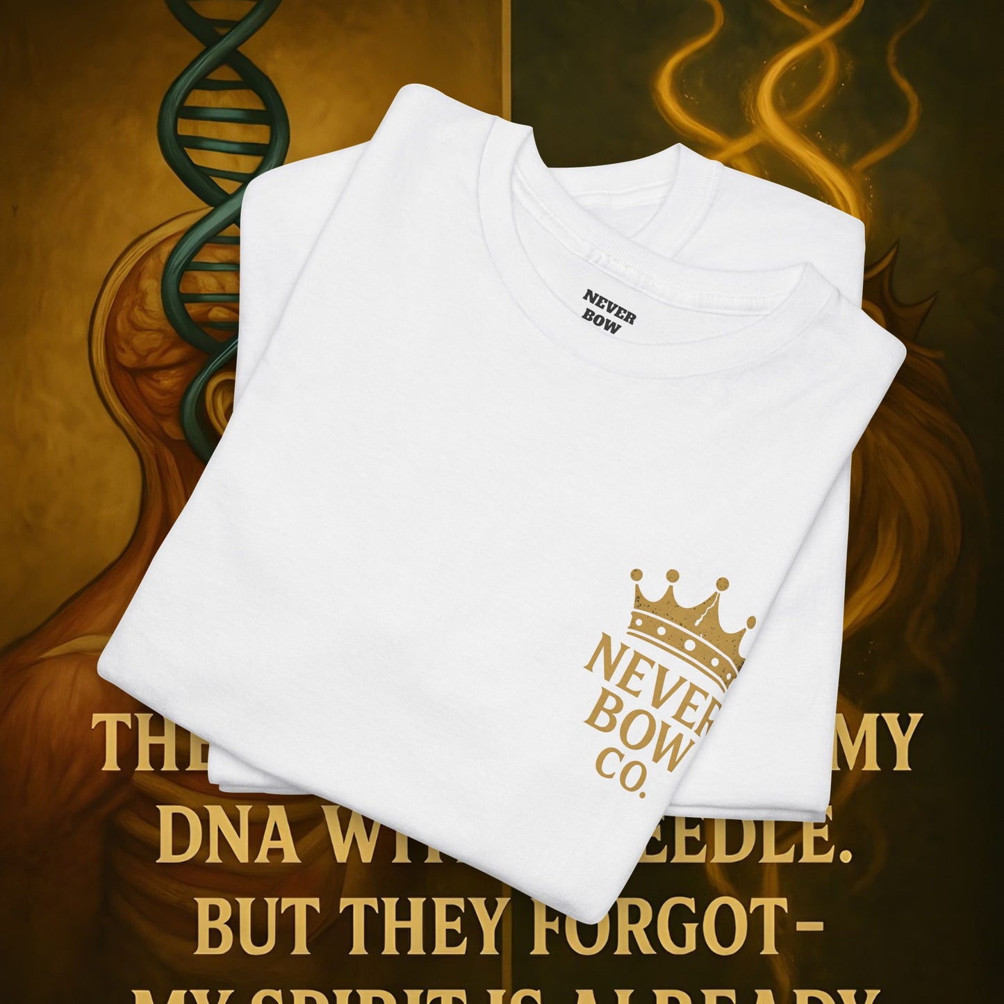 (Heavy Tee) Never Bow Co “Divine Still Lives” Statement Shirt | The Divine Still Lives "Heavy Tee" carries defiance: “Divine still lives in those who don’t submit.” A unisex cut for warriors, rebels, and truth seekers.