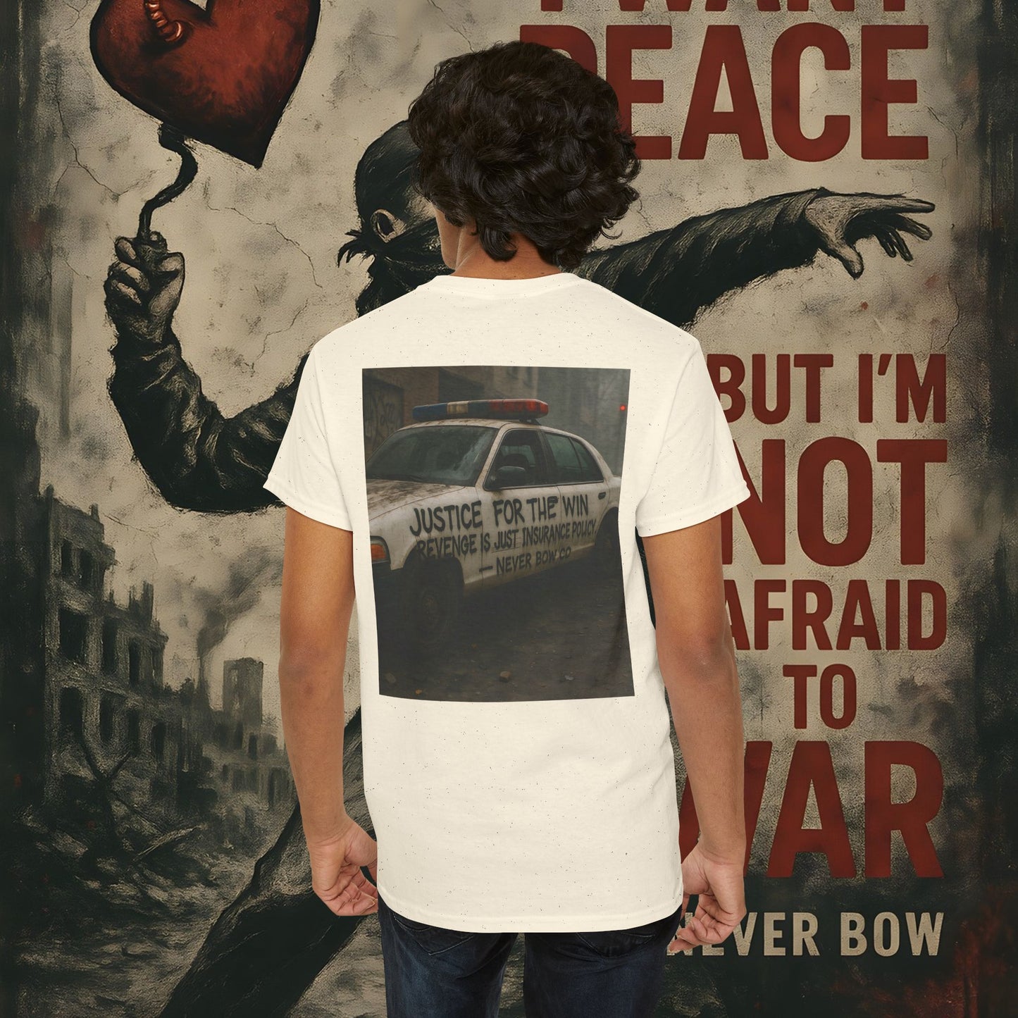 (Heavy Tee) Never Bow Co “Justice for the Truth” Protest Tee | Truth can’t be silenced. This protest tee carries raw defiance on its back — a streetwear statement for warriors demanding justice, truth, and accountability. Wear it. Shout louder.