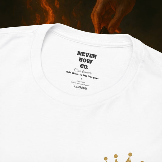 (Heavy Tee) Never Bow Co. Chess Series Tee – “The Game Is Over” | Statement tee featuring the iconic chessboard design — a symbol of battles fought and finished. Built for warriors who refuse to bow, it declares checkmate to the system with style.