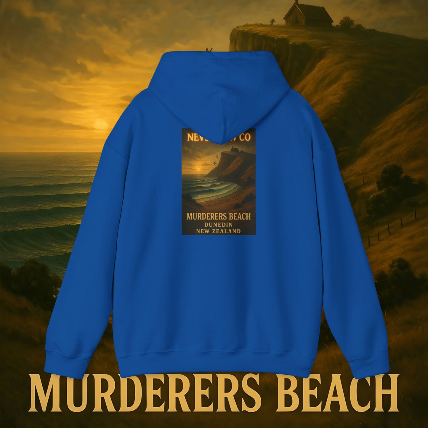 Never Bow Co. “Murderers Beach” | A tribute to Murderers Beach, where spirit outlives time. Heavy hoodie crafted for rebels, adventurers, and truth seekers. Cozy strength, bold art, and ocean legend woven into every stitch. Never Bow.
