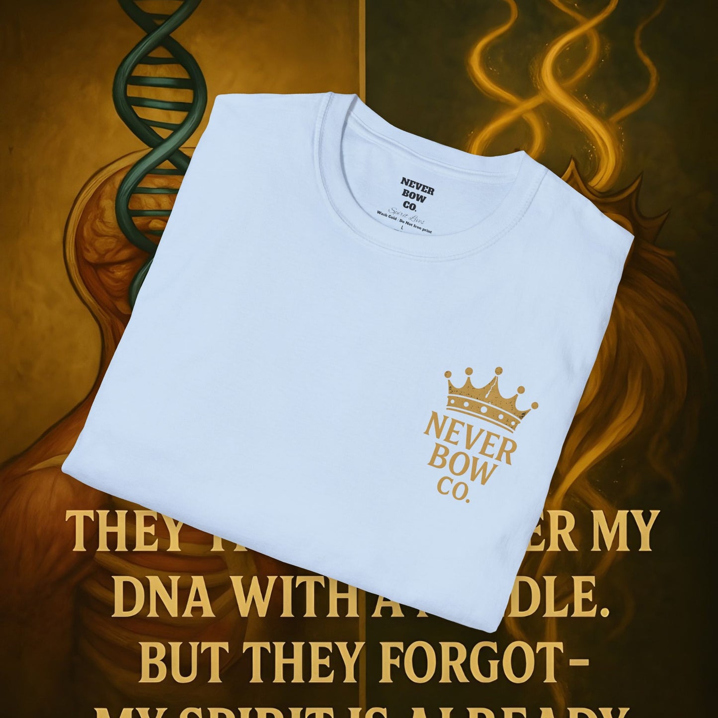 Never Bow Co “Divine Still Lives” | Bold Truth Streetwear. A fearless declaration: “Divine still lives in those who don’t submit.” Heavy cotton, lion-strength style. Built for warriors who resist control and wear their defiance as truth on the streets.