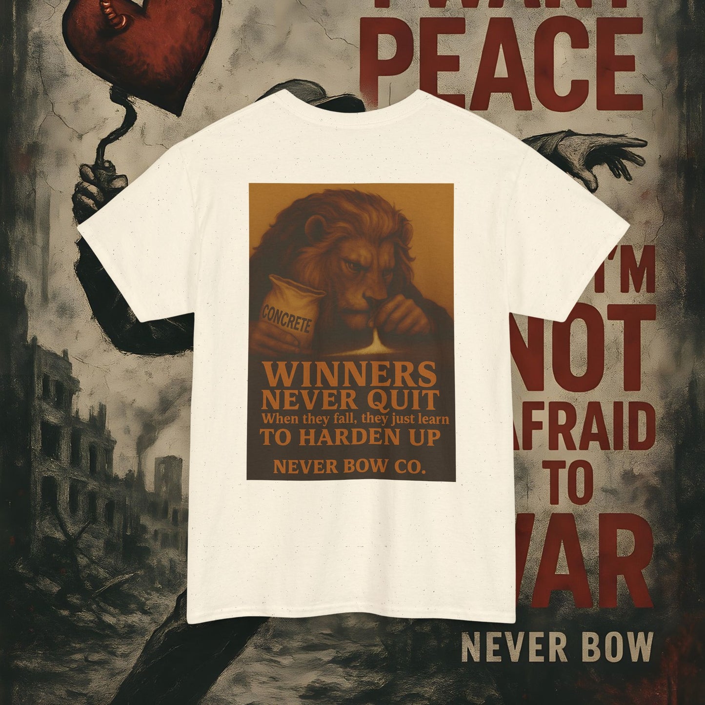 (Heavy Tee) Winners Never Quit Tee | Built for warriors who refuse to fold. “Winners Never Quit. When they fall, they just learn to harden up.” Perfect for strength, grit, and statement style.