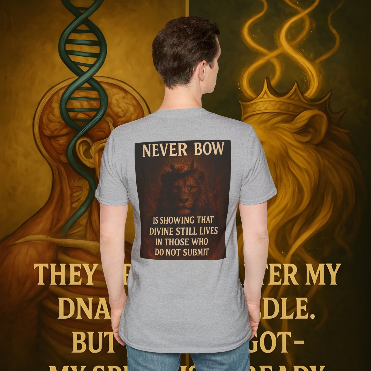 Never Bow Co “Divine Still Lives” | Bold Truth Streetwear. A fearless declaration: “Divine still lives in those who don’t submit.” Heavy cotton, lion-strength style. Built for warriors who resist control and wear their defiance as truth on the streets.