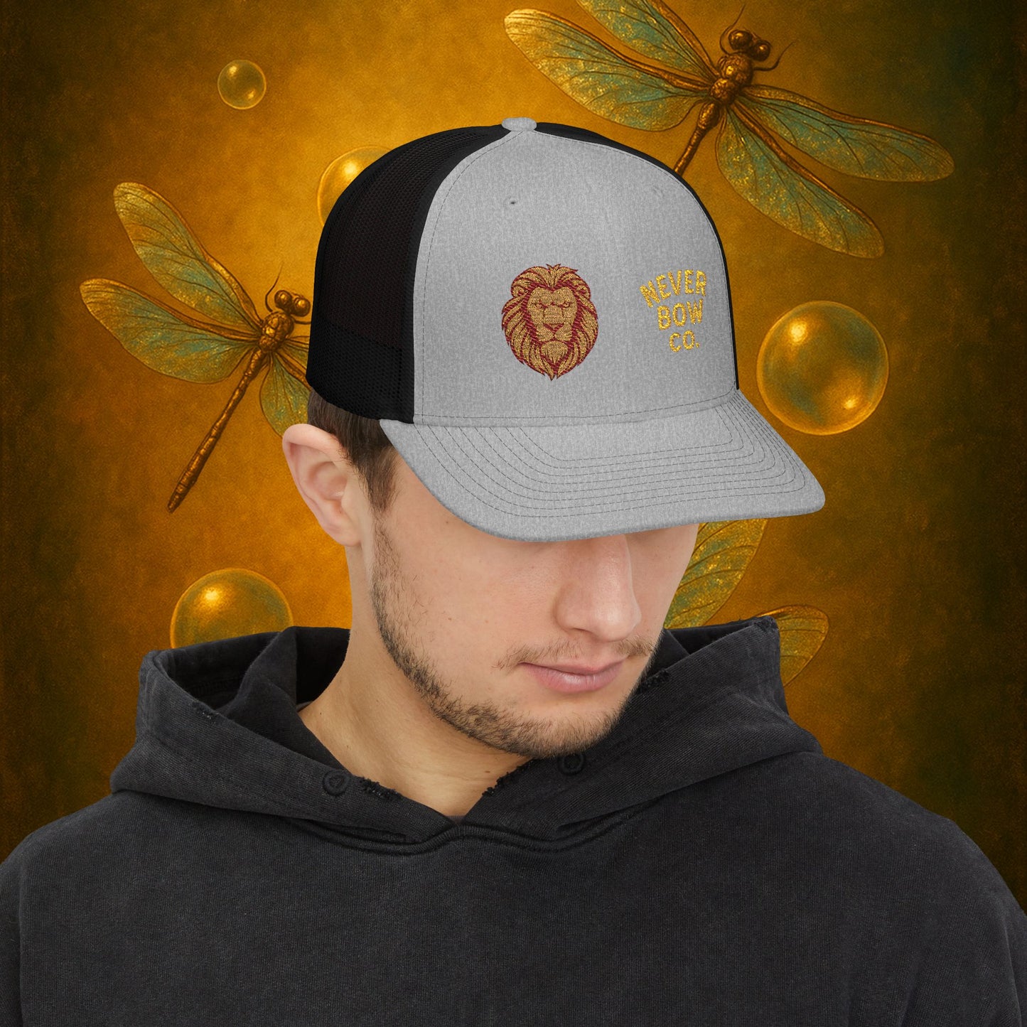 Never Bow Co. Embroidered Lion Hat – Defiance in Every Stitch. Carry the fire with the Never Bow Co. embroidered lion cap. Bold, unbreakable, stitched for warriors who won’t fold. Streetwear armor built for rebellion, defiance, and fearless truth-seekers.